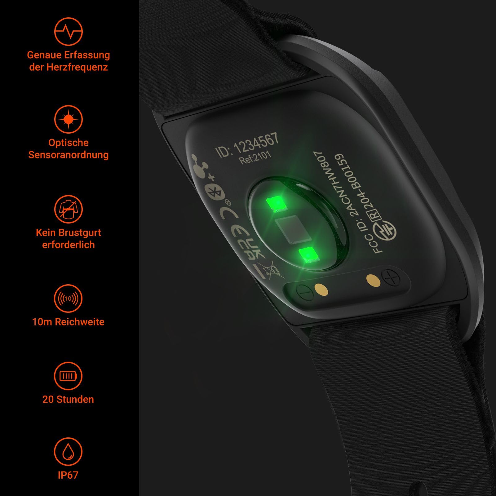 COOSPO HW807 Herzfrequenzmesser Armband HRV Herzfrequenz-Trainingsbereich per Bluetooth5.0/ ANT+, Sensor LED Pulsmesser Armgurt IP67 Wasserdichter, Wiederaufladbar Kompatibel mit Wahoo, Zwift, Strava