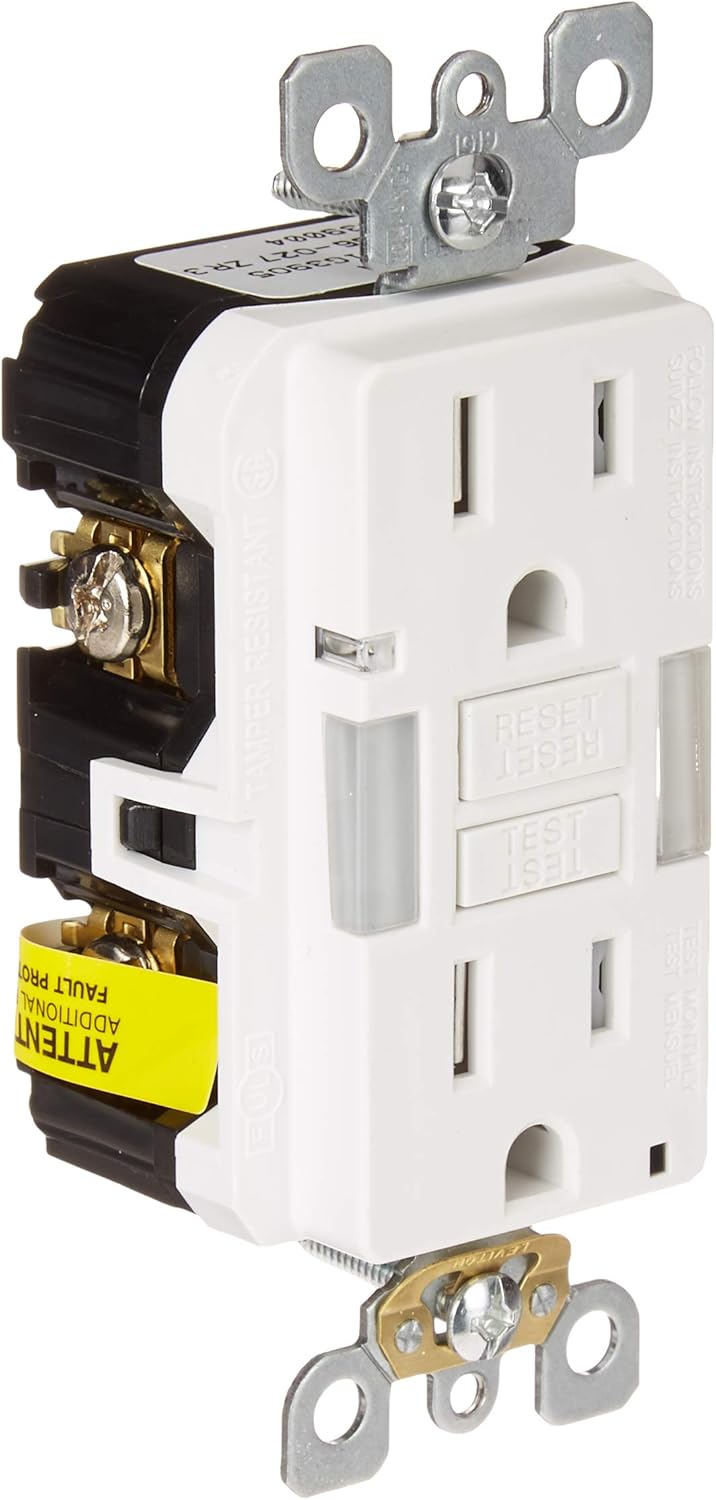 Leviton Self-Test Smartlockpro Slim GFCI Tamper-Resistant Receptacle with Guidelight & LED Indicator, 20 Amp, 3 Pack, GFNL2-W, White