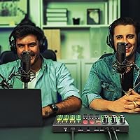 Vista 2 de Paquete de equipo de podcast para 2, mezclador de DJ de interfaz de audio totalmente metálico con micrófono de podcast, cambio de voz, 48 V