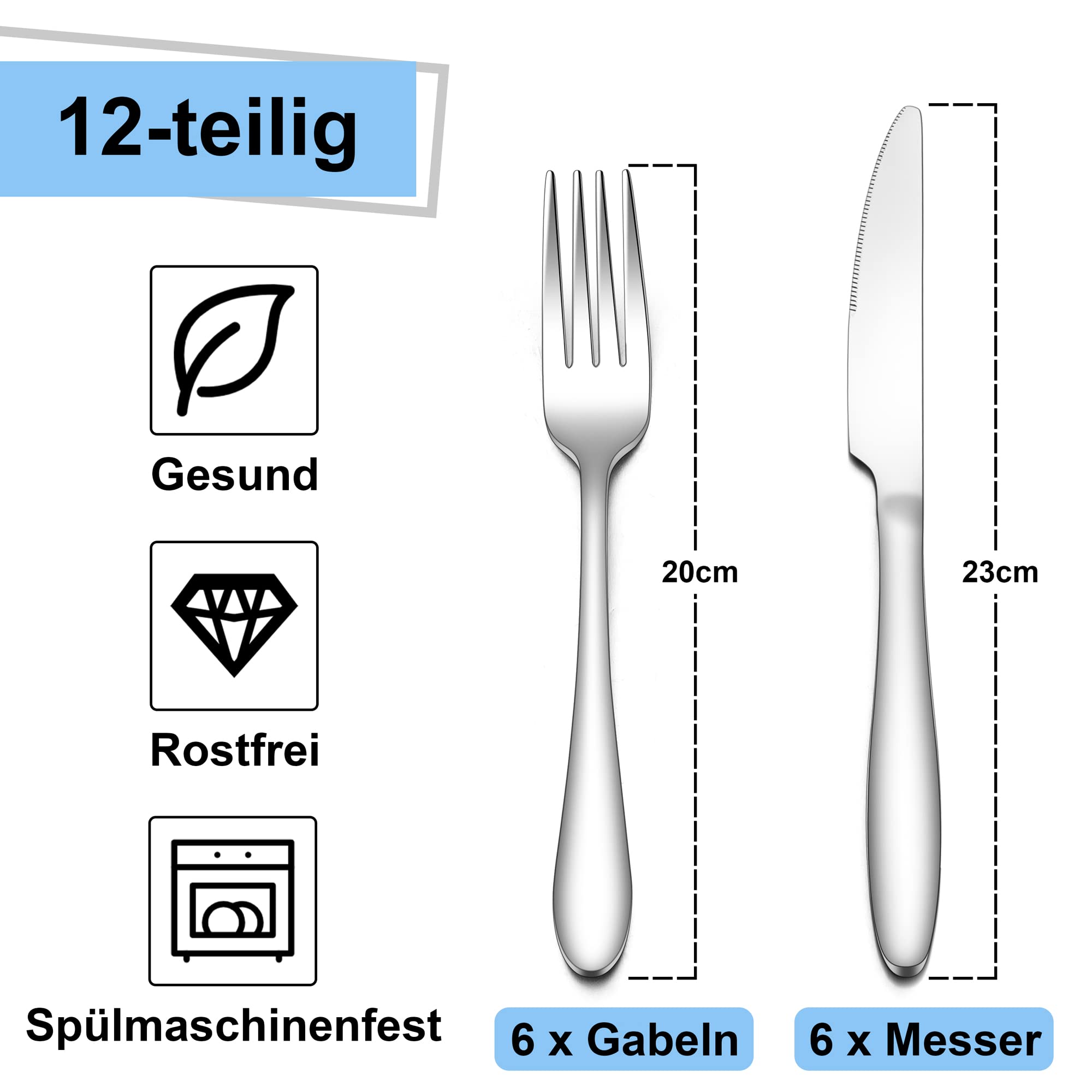 Herogo Set di posate da bistecca, 12 pezzi, coltello da bistecca e forchetta da bistecca per 6 persone, elegante set di coltelli da tavola per casa, feste, ristorante