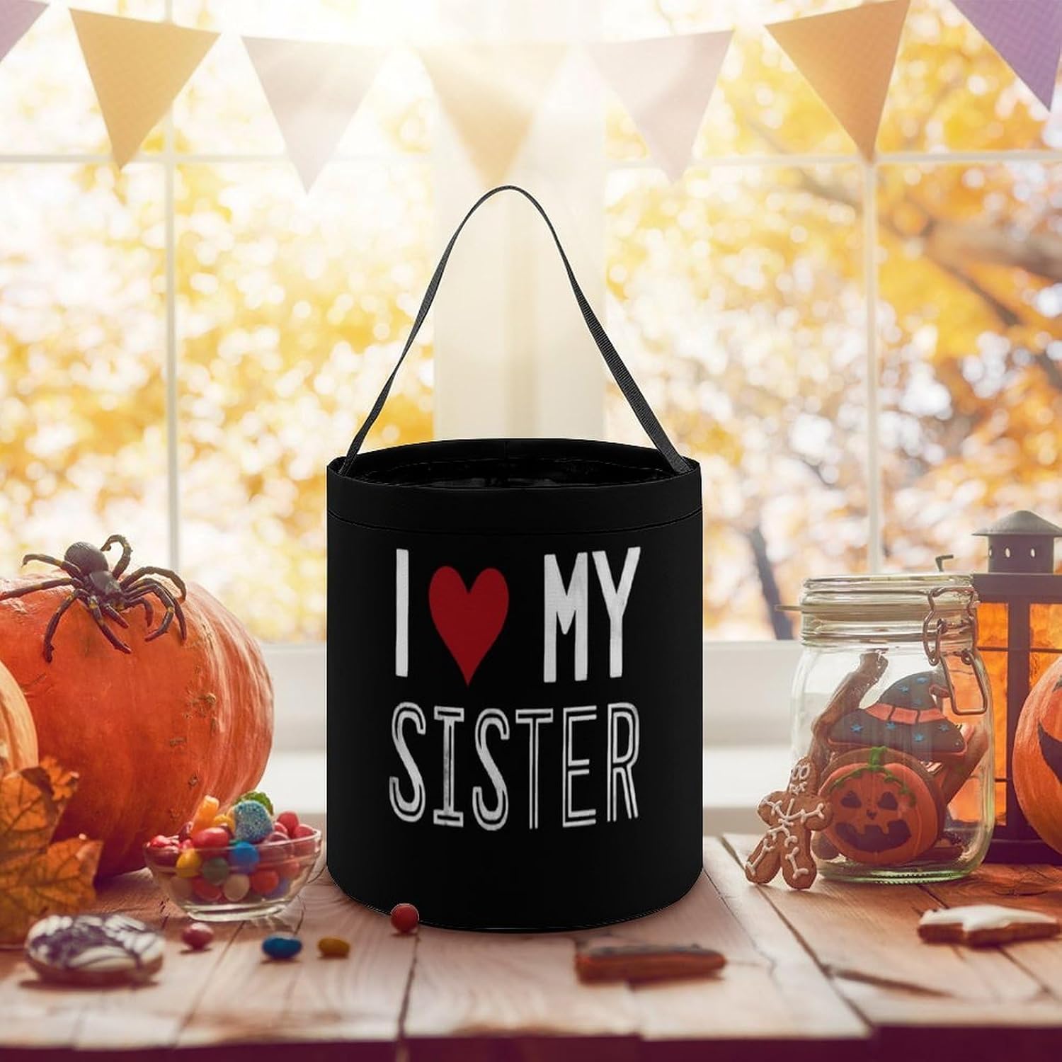 I Love My Sister Halloween Basket Candy Tote Bag Easter Bucket image 3