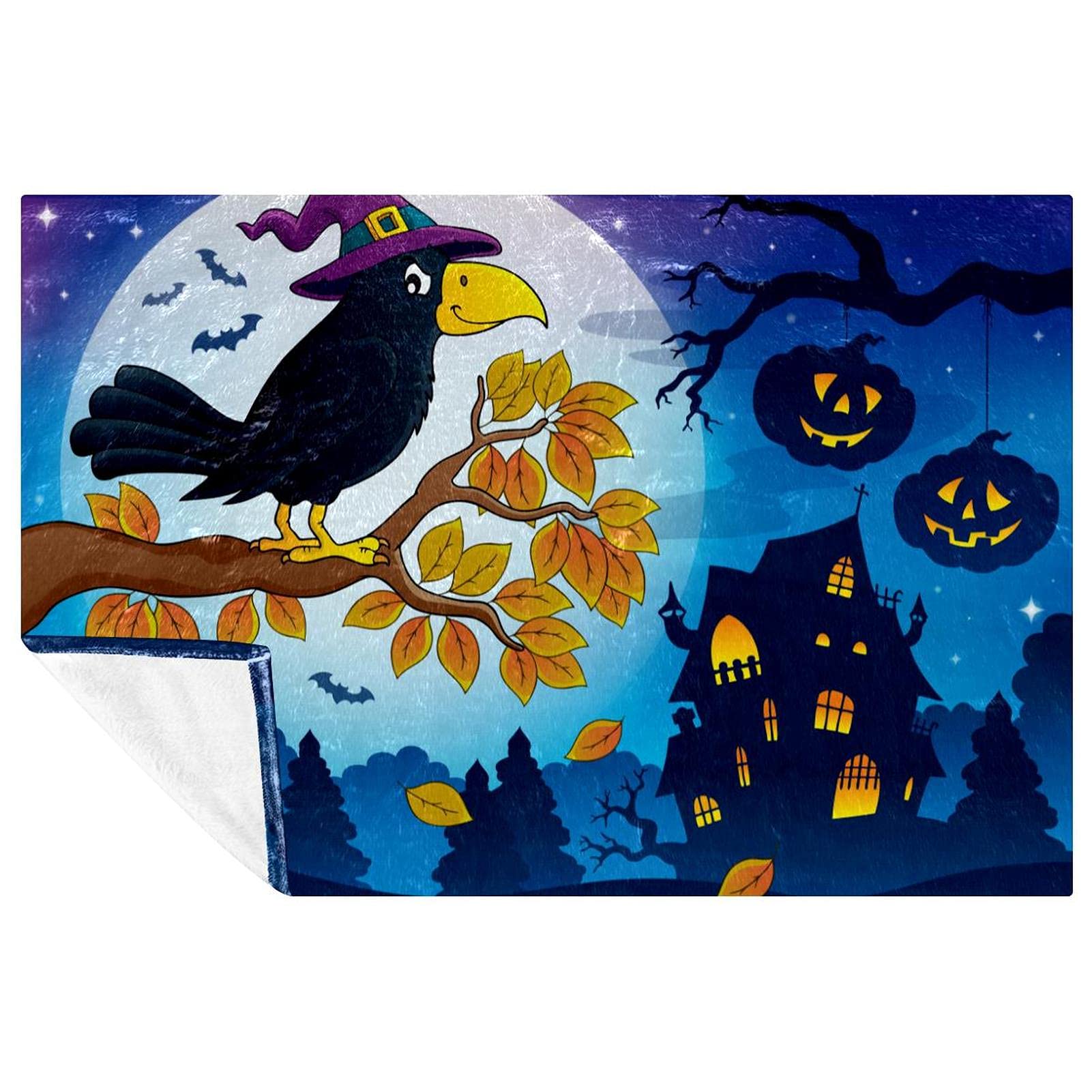 Couverture d'Halloween avec corbeau pour vos soirées cocooning sur le canapé