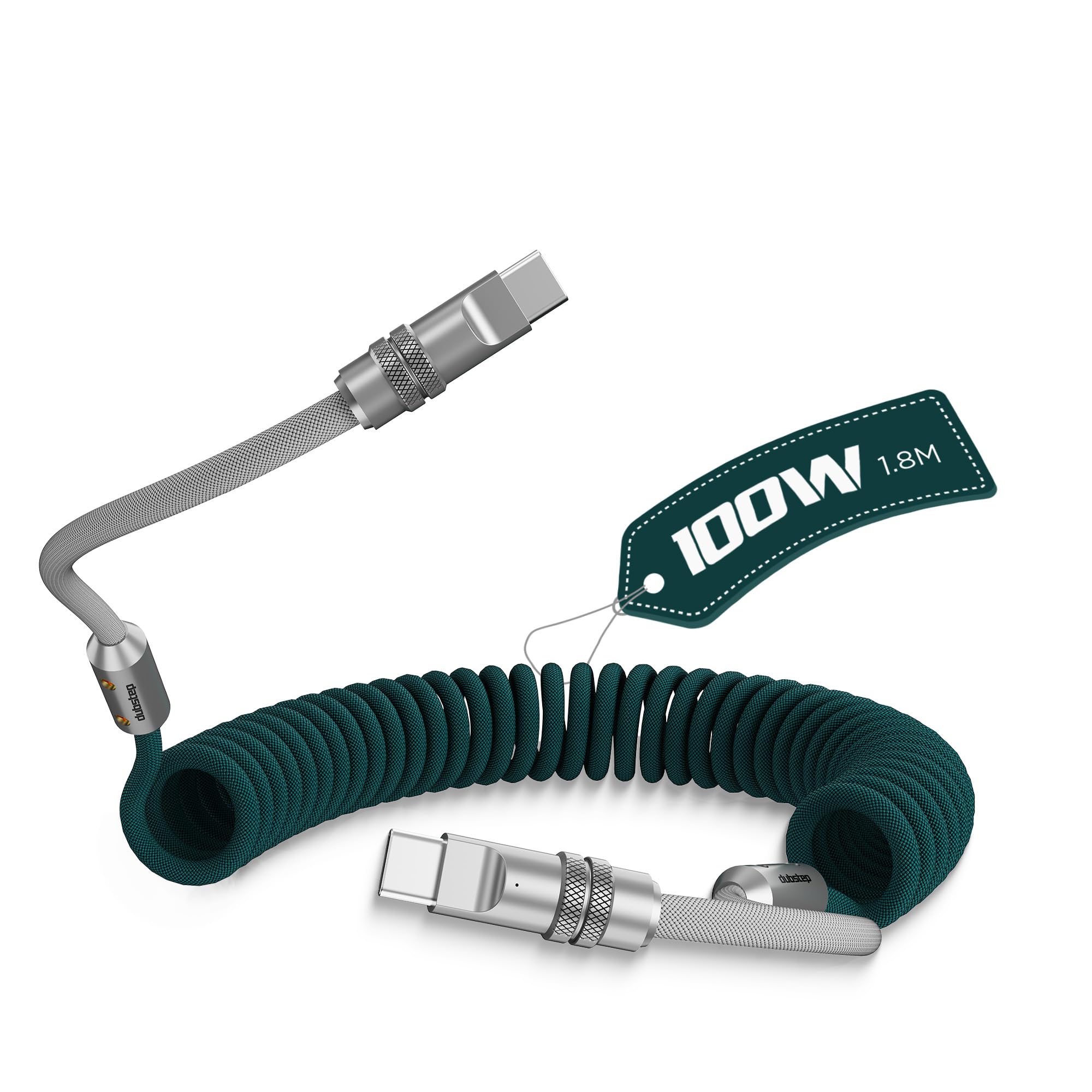 Dubstep Fusion Flex 100W 1.8m Coiled Type-C to Type-C Data Charging Cable (Green, Grey)-image-29