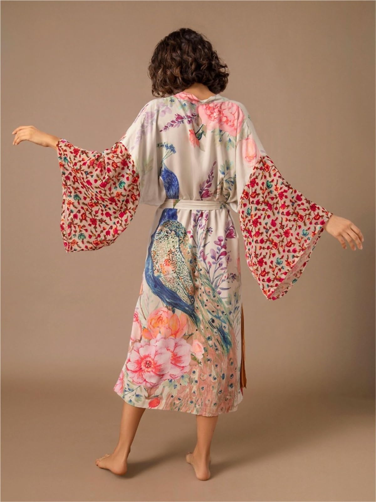 Langes Strandkleid aus Chiffon Strandüberzug for Damen, bedruckter Badeanzug, Wickelkleider mit Gürtel, Badeanzüge am Meer, Strandmode