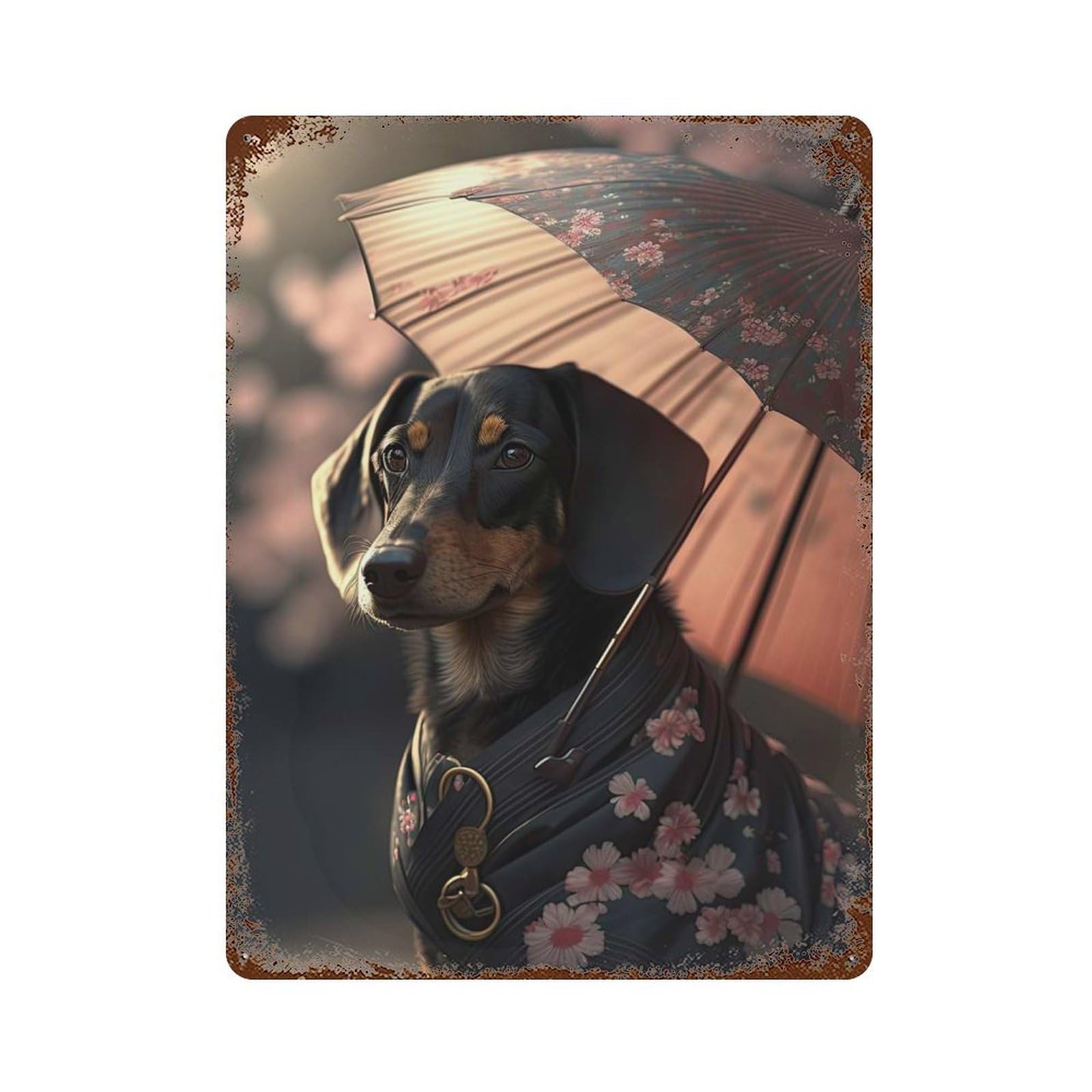 Dachshund Japanese Kimono Rusty Metal Tin Sign 15.7"x11.8", Rustic Home Decor for Living Room, Hallway And Home Decor
