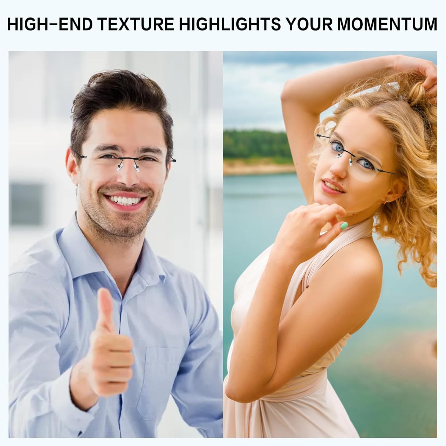 Oversized Square Frameless Reading Glasses for Women, Fashion Large Frameless Metal Readers, Big Borderless Eyewear - Image 6