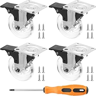 3 Inch Swivel Caster Wheels Set of 4, 800lbs Heavy Duty Plate Casters with Mounting Hardware, Clear Caster Wheels Industrial Casters for Furniture and Workbench, Lockable Casters