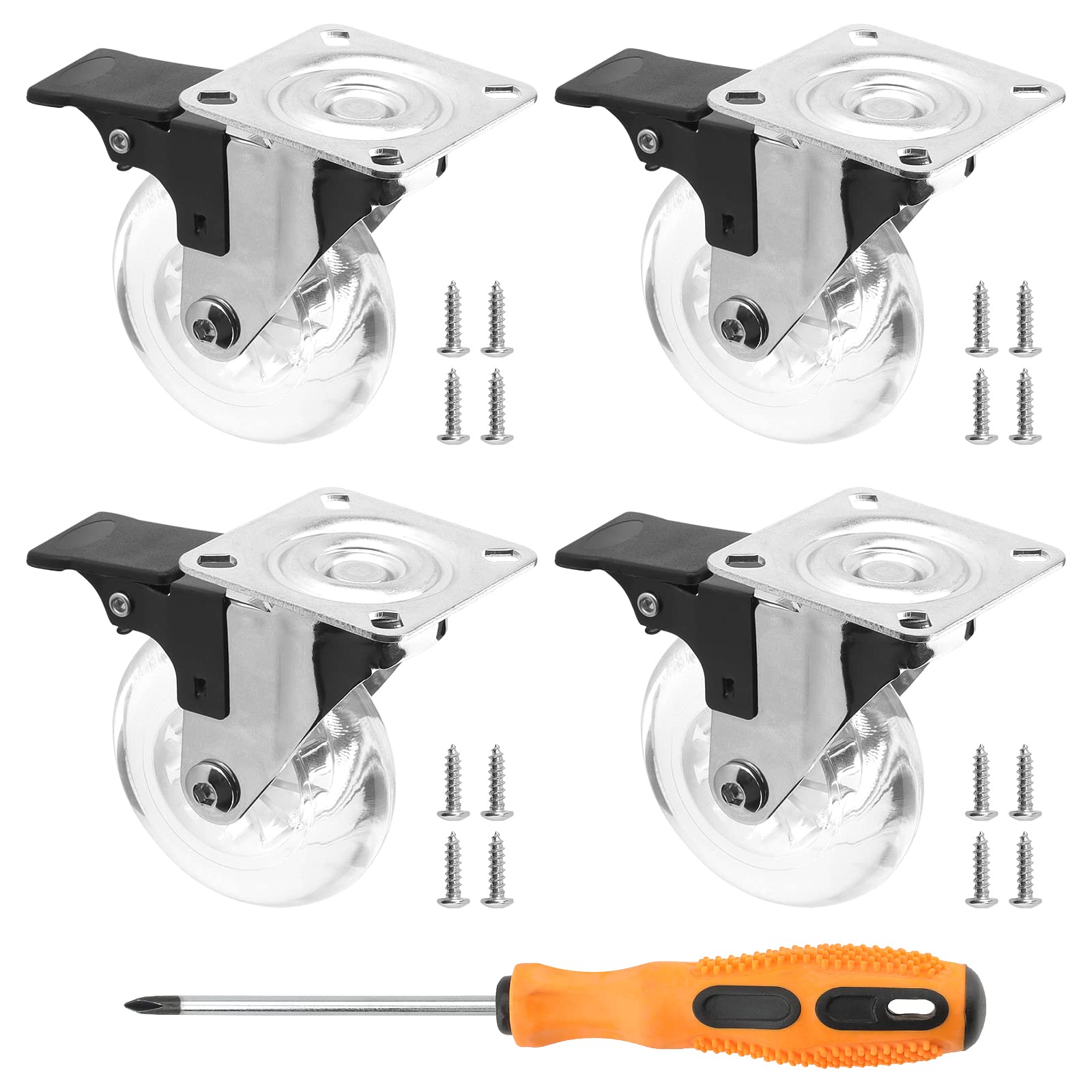 KASTWAVE 2 Inch Swivel Caster Wheels, Heavy Duty Plate Casters With Safety Brake Total Capacity