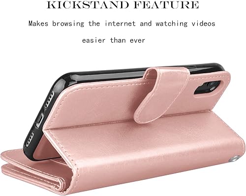 Miniatura 10 de NJJEX Funda tipo cartera para iPhone XR, para iPhone XR, piel sintética 9 ranuras para tarjetas Soporte de crédito de identificación desmontable