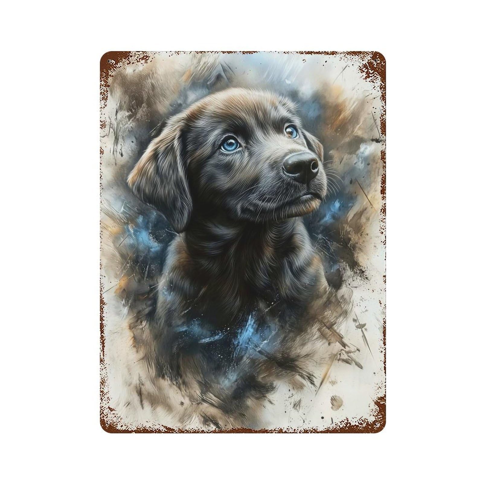 Weathered Tin Sign with Puppy Labrador Portrait Design 15.7"x11.8", for Garage, Bar And Workshop Decor, Decorative Metal Wall Art