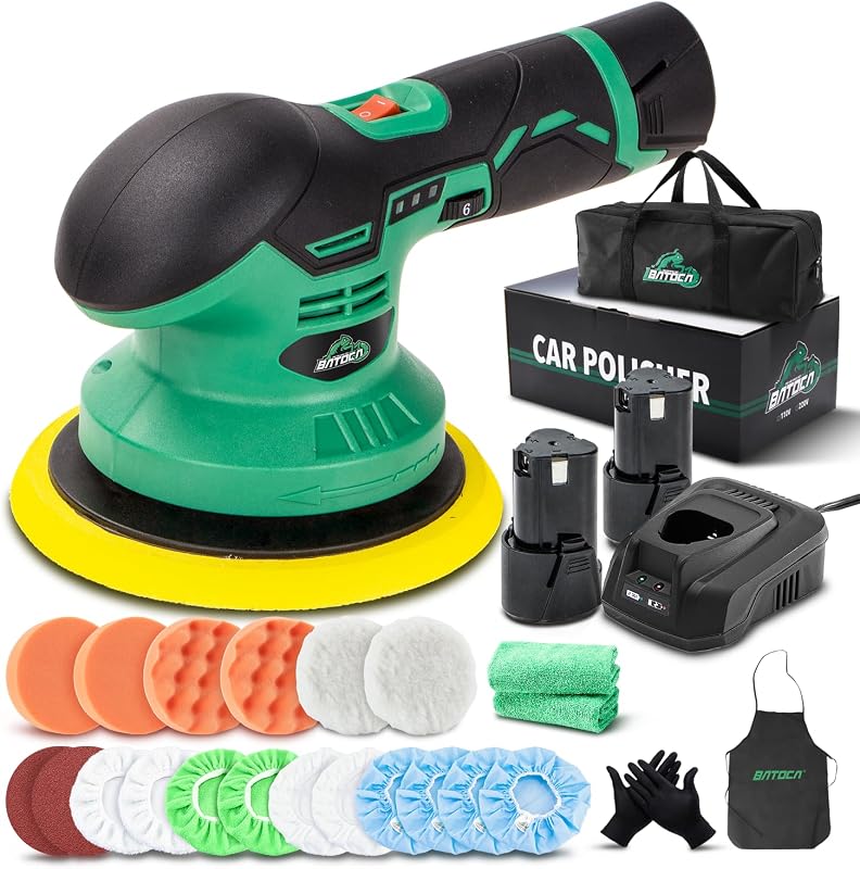 BATOCA S3 Cordless Car Buffer Polisher - 2pcs 11.1V Lithium-ion Rechargeable Battery Powered Brushless Polisher with 6 Variable Speed, DA Orbital Buffer for Car Detailing, Polishing, Waxing