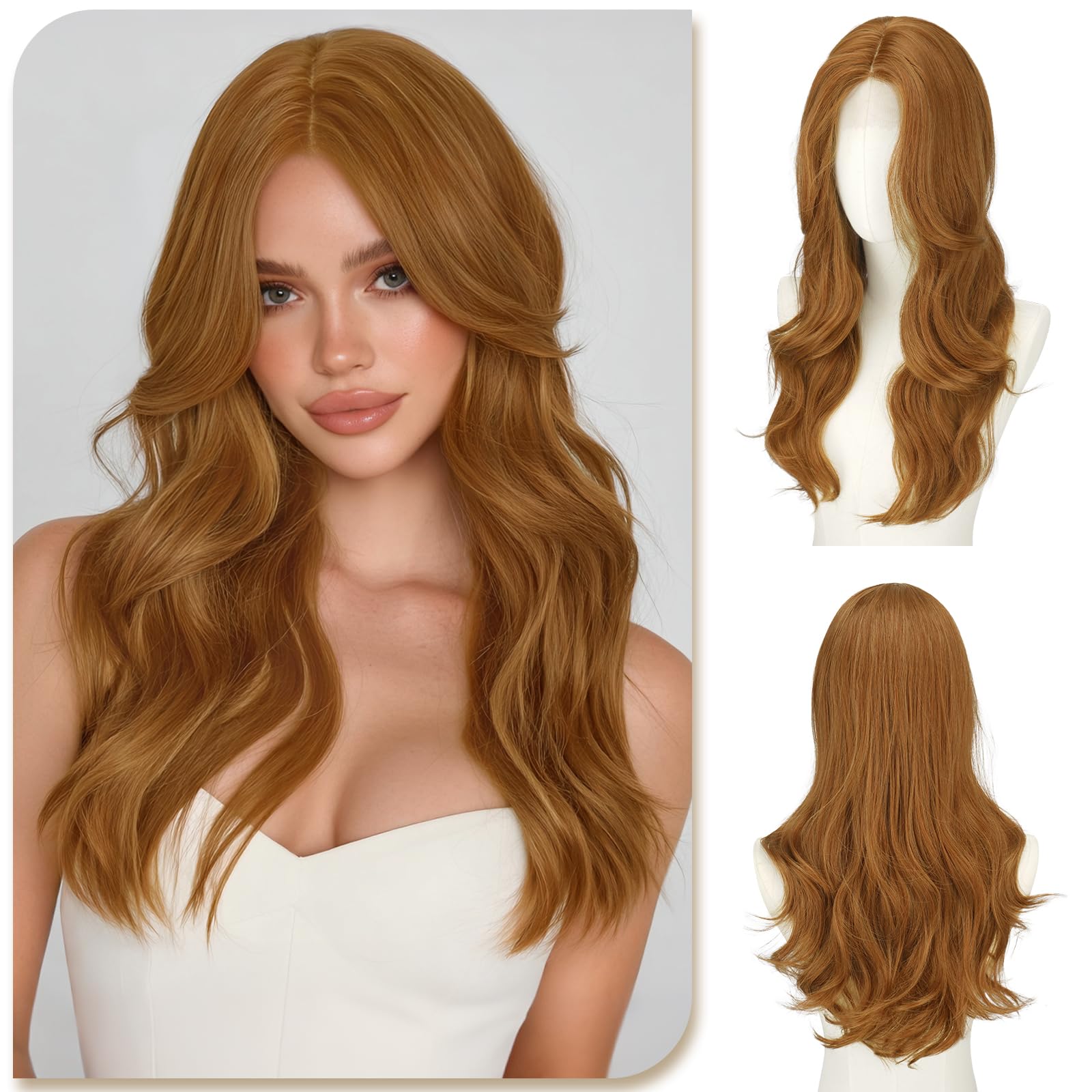 SOFEIYAN 24 Inch Long Honey Brown Blonde Wavy Synthetic Wig for Women