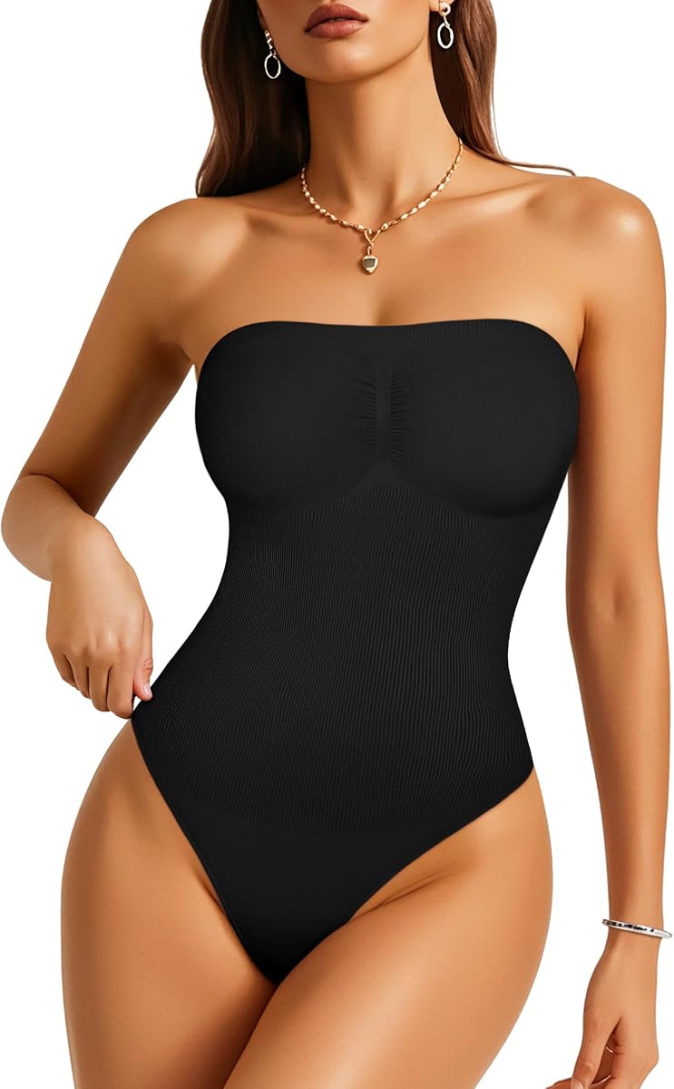 Irisnaya Strapless Shapewear Bodysuit for Women Tummy Control Thong Back