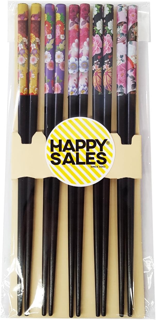 Happy Sales 5 pares de palillos con diseño de flores y hojas, color negro #7186