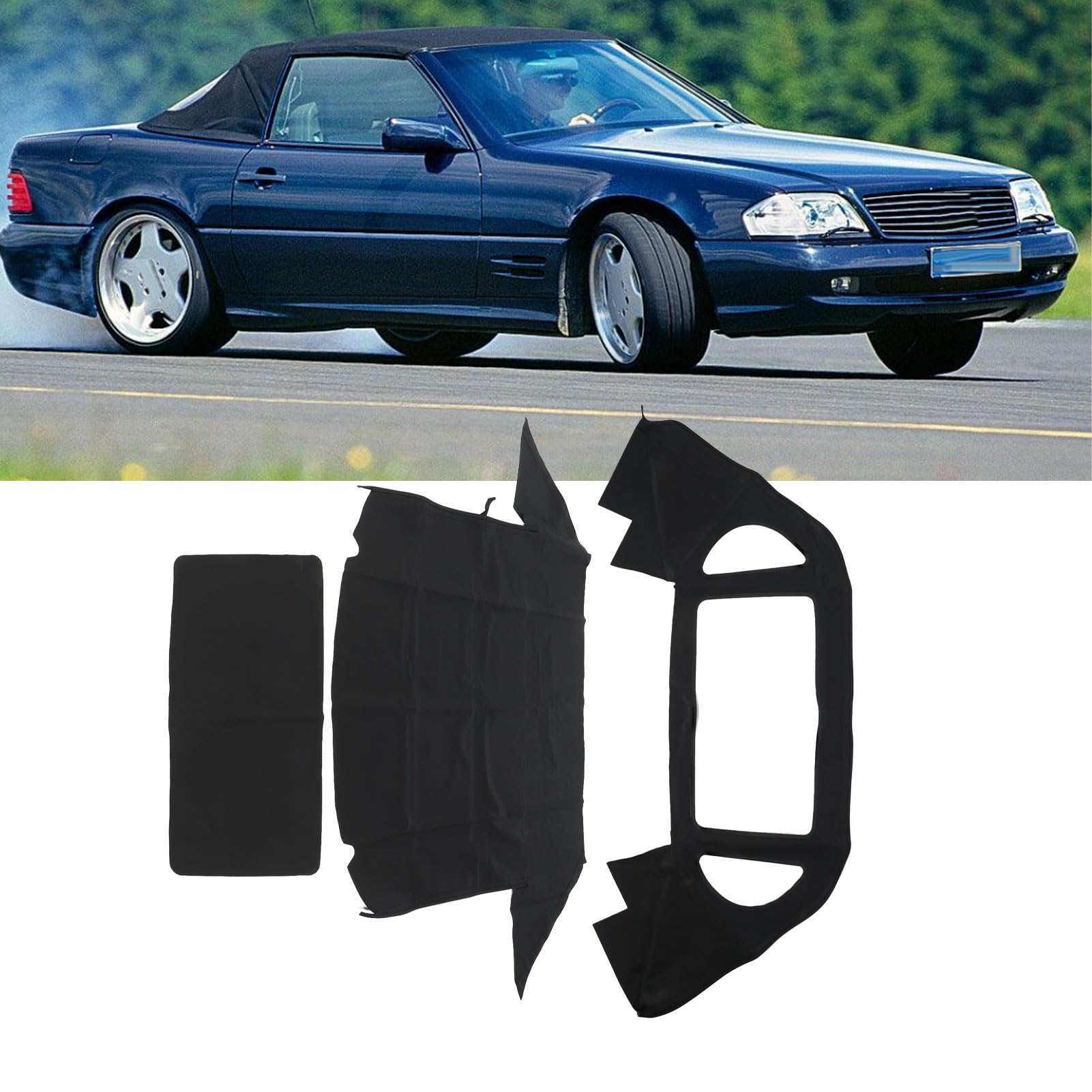 Reemplazo de Capota Convertible Negra de Lona Suave Resistente a la Abrasión MB03 22 para 300SL, SL320, 500SL, SL500, 600SL, SL600, Reemplazo de Capota Convertible con