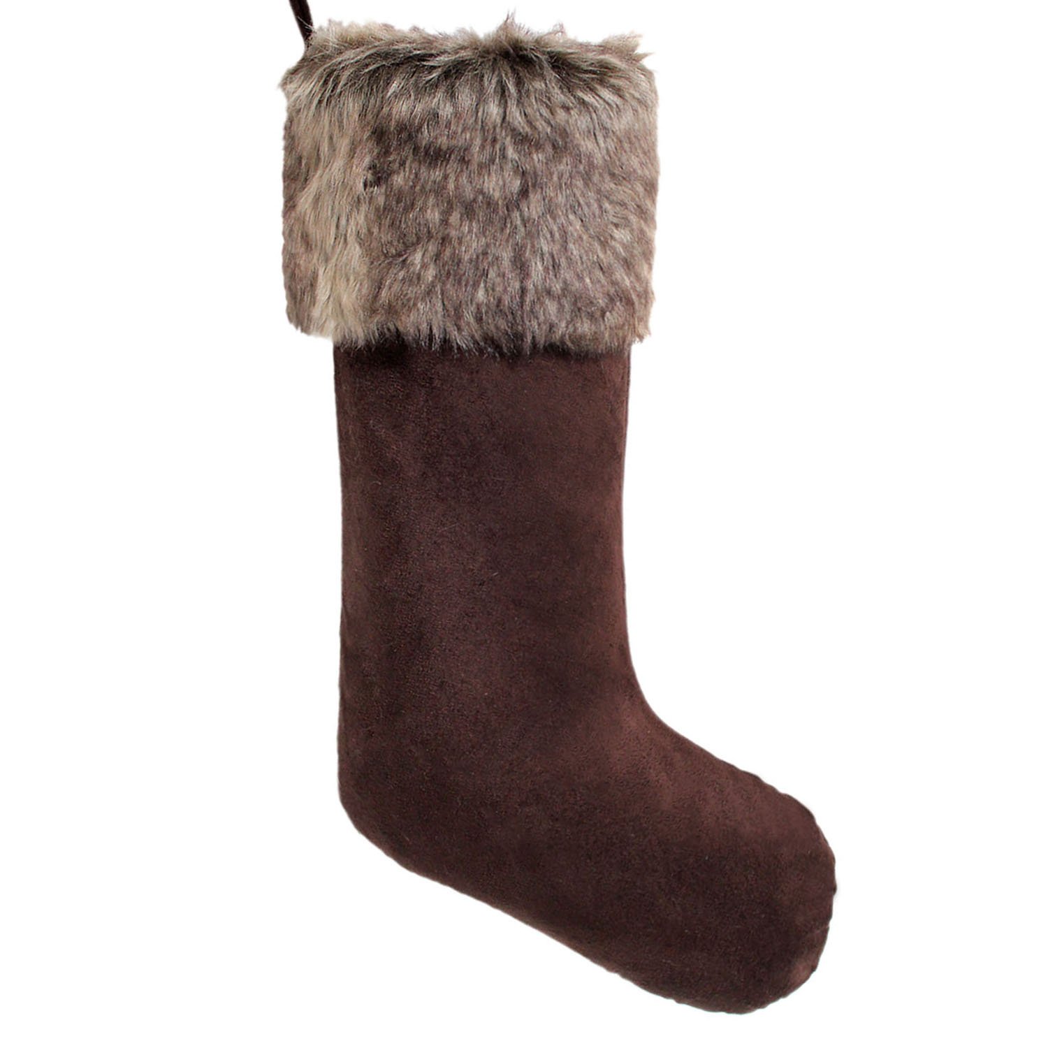 GireshomeUltra Coffee Suede Body,Luxury Faux Fur Cuff Christmas Stocking, Xmas Tree Decor Festival Party Ornament 10"x18"