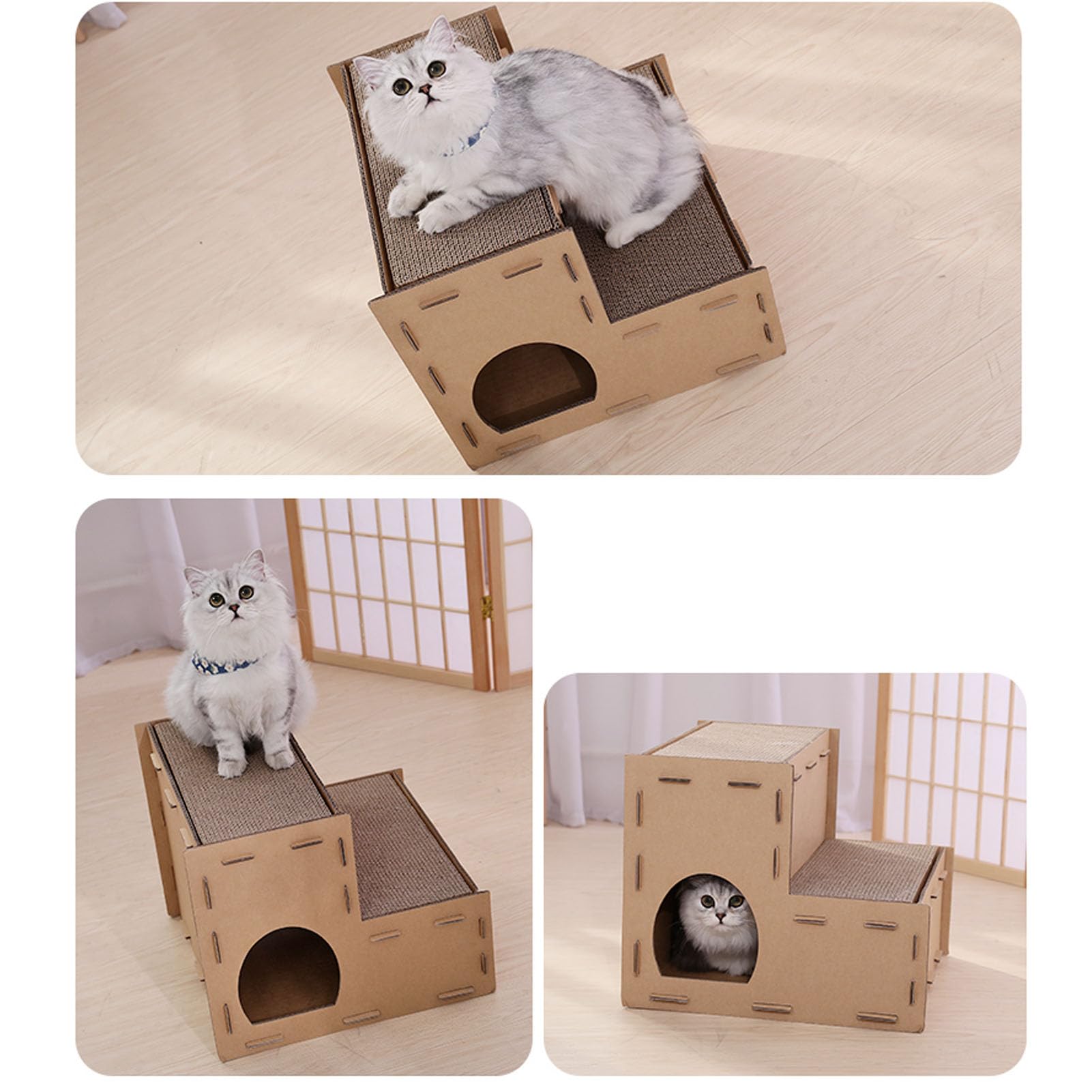 Cuccia per Gatti Grande in Cartone Ondulato, Struttura Stabile in Materiale Ecologico, Cuccia per Gatti in Cartone Non Deformabile con Tiragraffi per Animali Domestici