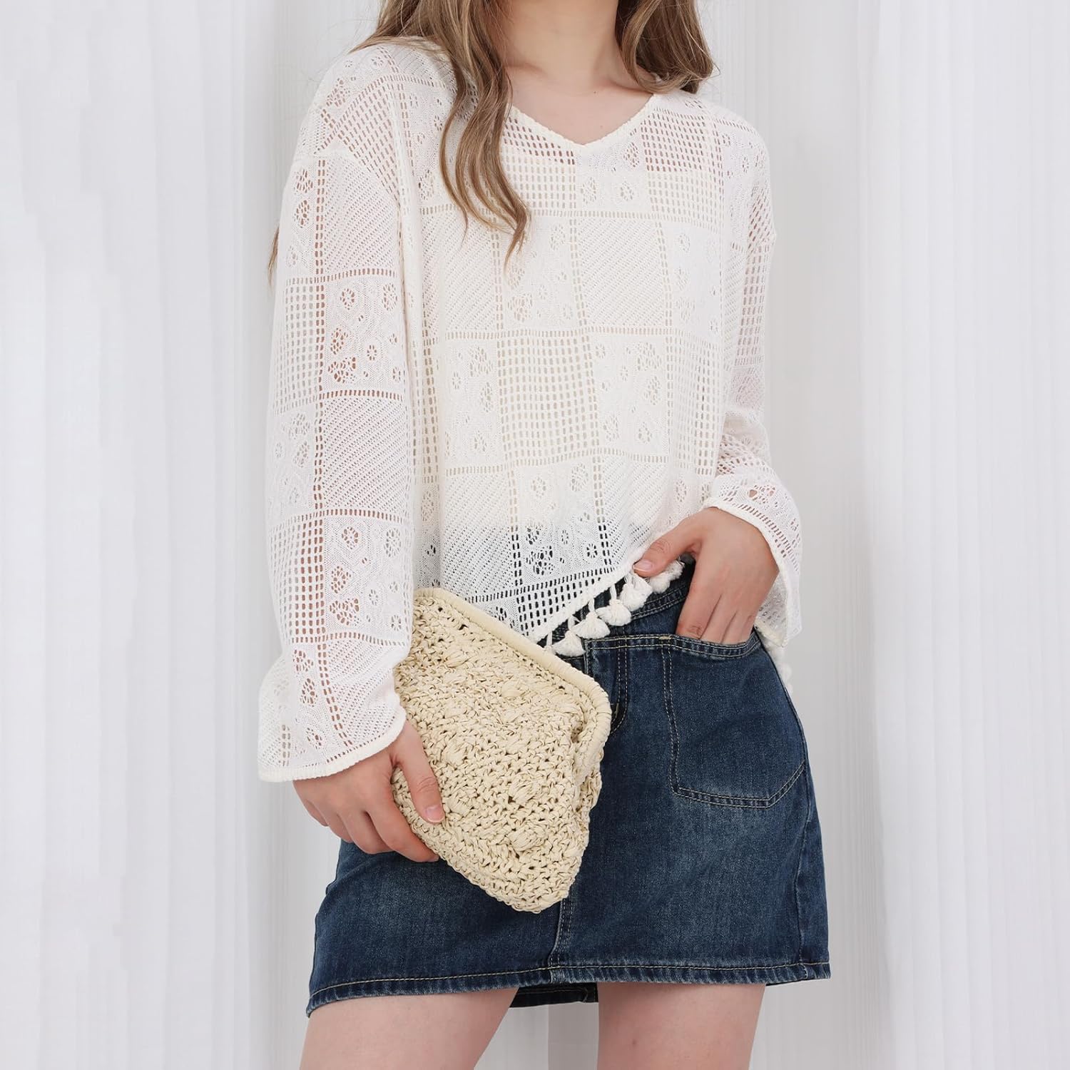 Oweisong Straw Clutch Purse for Women Summer Beach Bags Woven Evening Bags 2026 Wicker Shoulder Handbag for Vacation