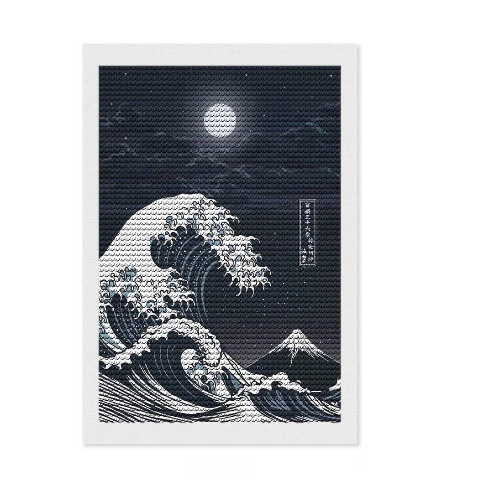 Junmoney The Great Wave Night Japan Diamond Art Canvas 8"x12", Home Wall Decor, for Craft Lovers, Stress Relief Craft, Holiday Gift Idea