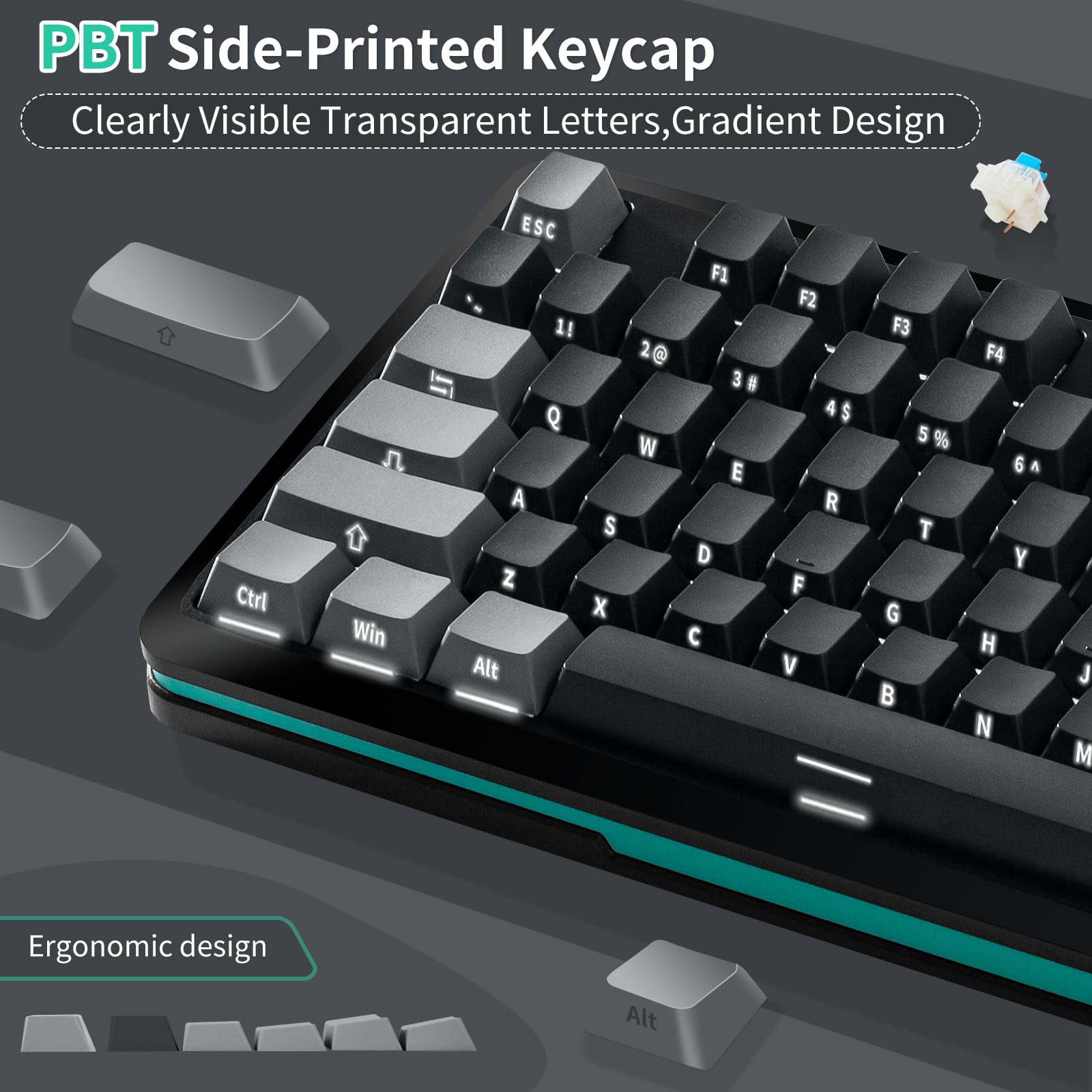 Amazon | 75%メカニカルキーボード、側面に刻印されたPBTキーキャップ
