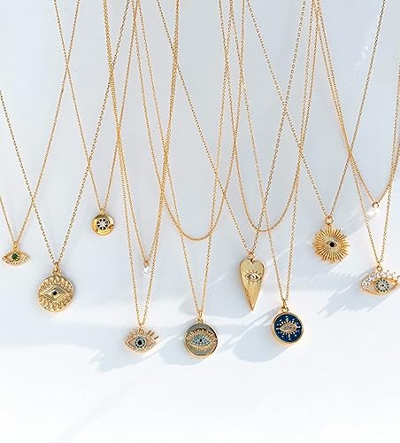 Miniatura 6 de Collar de oro contra el mal de ojo para mujersímbolo de protección - Colgante de circonita cúbica chapada en oro de 14 quilates, joyería en capas