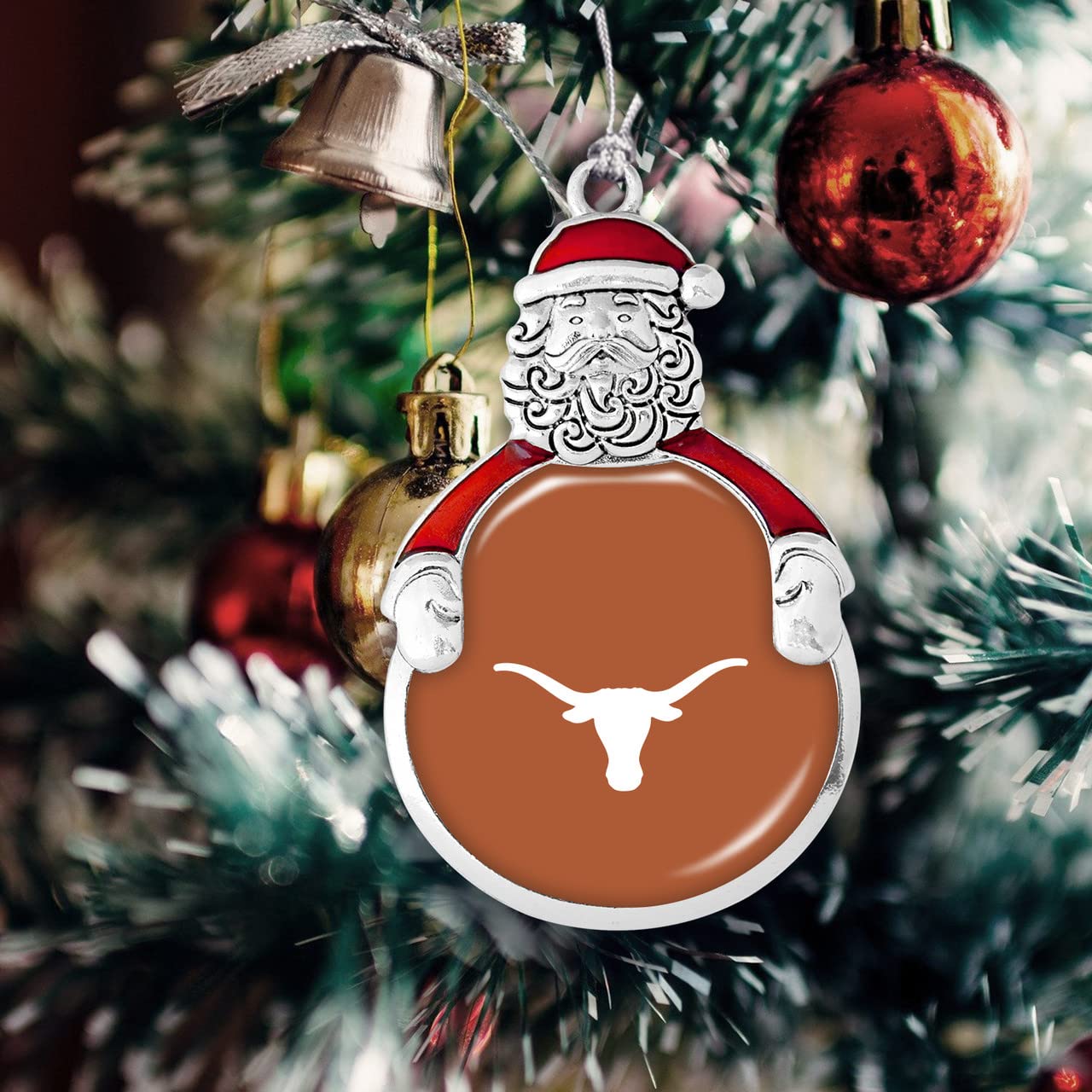 Texas Longhorns Santa with Team Logo Silver Metal Christmas Ornament Gift Tree Decoration UT