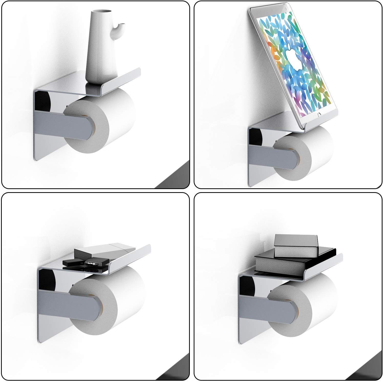 Porte-Rouleau de Papier Toilette, Porte-Papier hygiénique Moderne brossé en Acier Inoxydable SUS 304 avec étagère de téléphone, Accessoire de Cuisine de Salle de Bain F928-03D