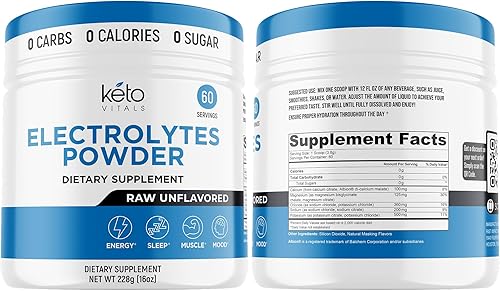 Miniatura 6 de Keto Vitals Polvo de electrolitos sin sabor  Electrolitos sin azúcar para ayuno, Keto e hidratación  Sin azúcar, sin sabor  Tina de electrolitos sin