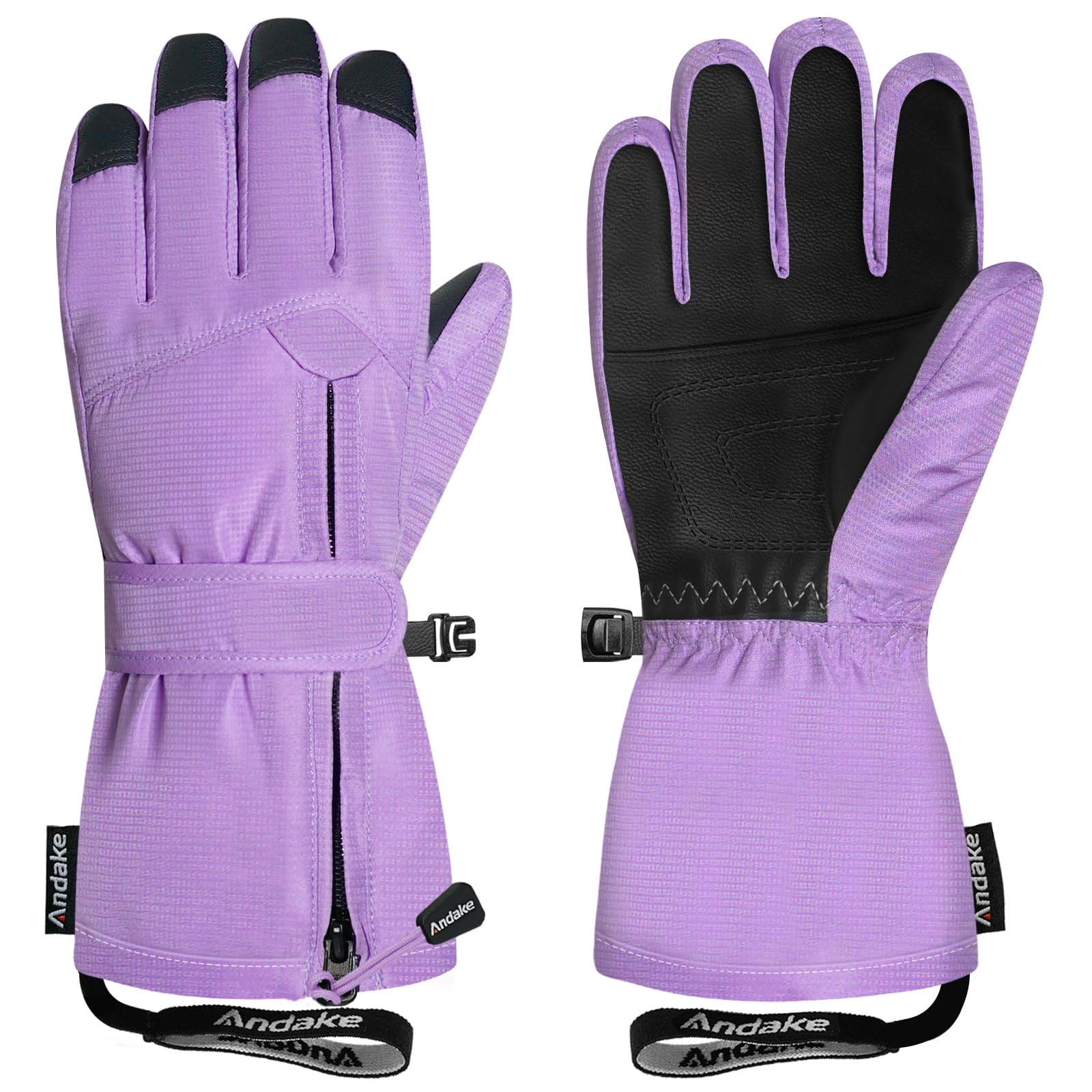 Andake Winter Ski Snow Gloves for Kids 2-14 - Waterproof Thermal Mittens for Boys Girls with Anti-Loss Wrist Strap, Windproof Cold Protection &amp; Cute Printing Design Toddler Snow Gloves
