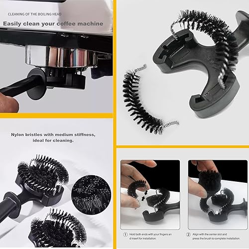 Miniatura 4 de Juego de cepillos de limpieza para máquina de café expreso, cepillo de limpieza de cabeza de grupo, cepillo de limpieza de portafiltros de café,