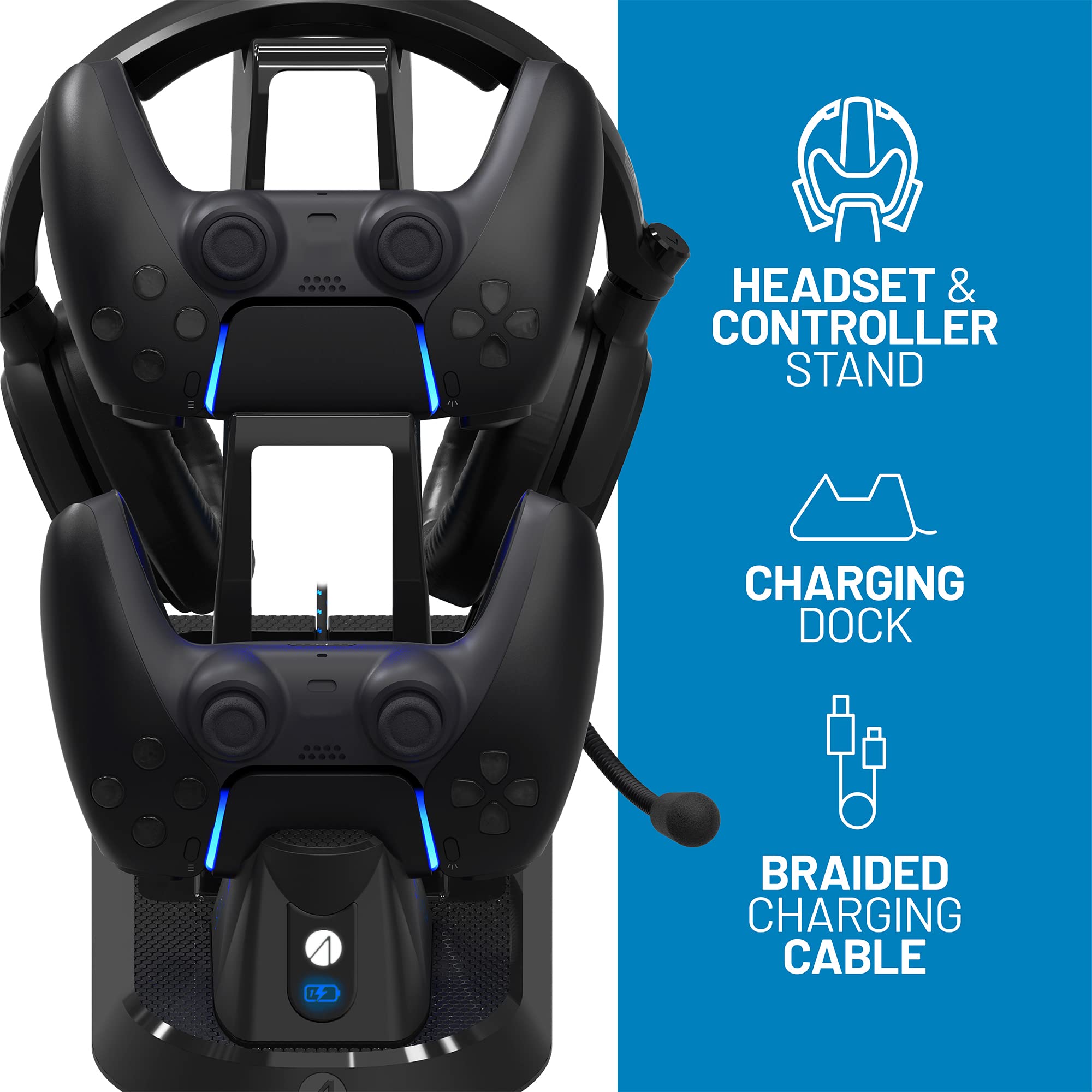 STEALTH Estación de juego definitiva PS5 con auriculares a juego y soporte para mandos a juego y cable de carga USB-C trenzado de 2 m