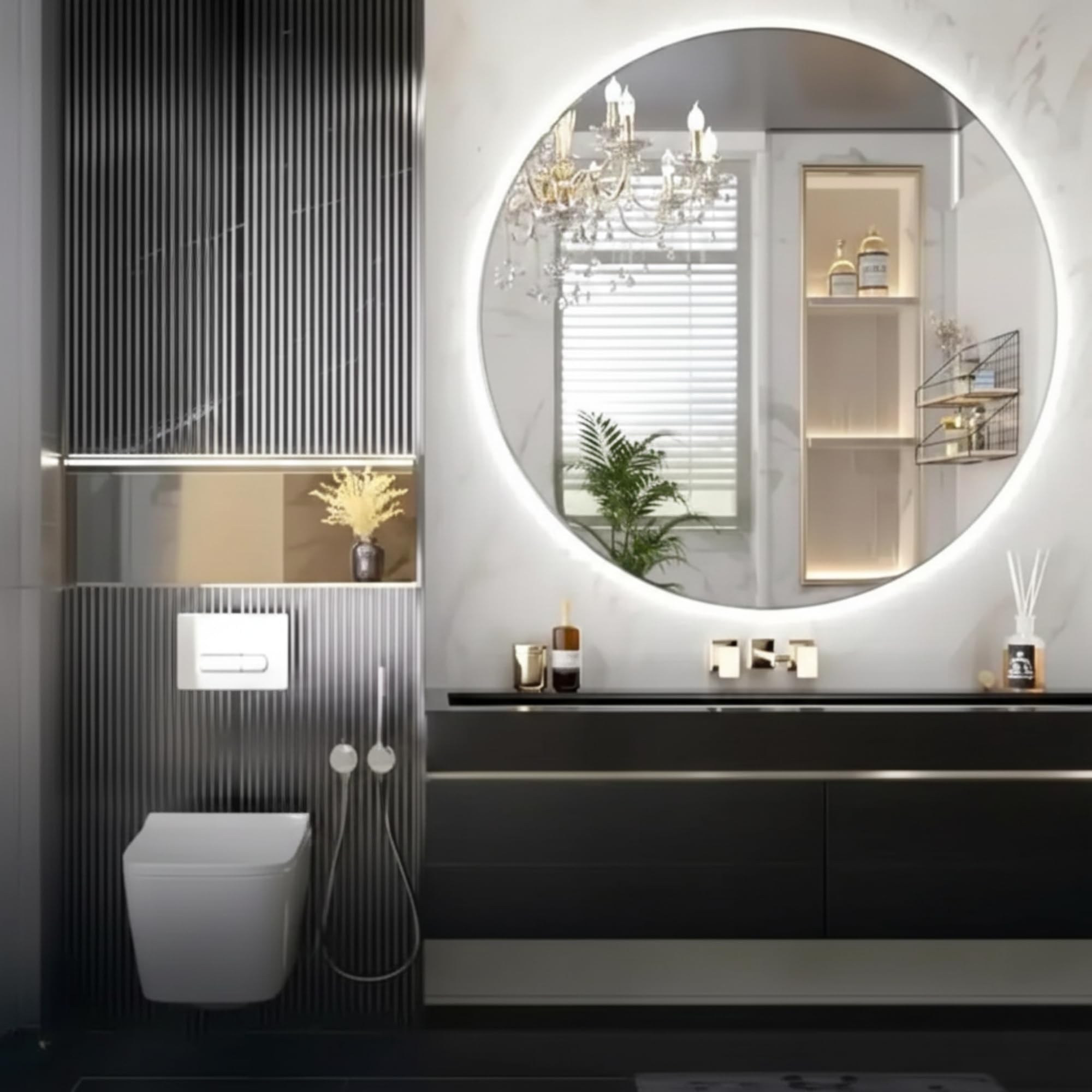 Specchio Rotondo Retroilluminato 80 cm GIANT, Specchio Bagno Led Retroilluminato 4000K Made in Italy, Specchiera Bagno