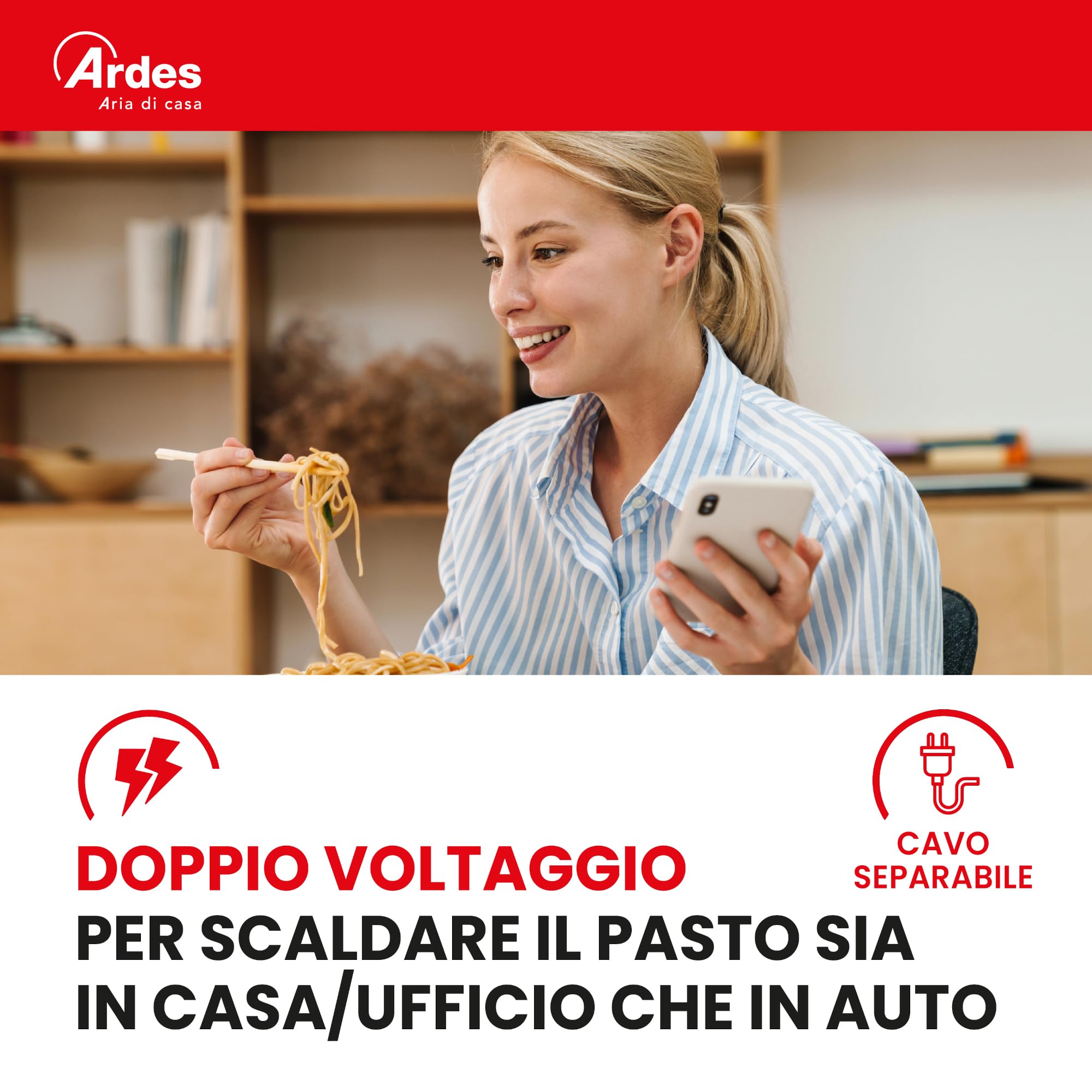 ARDES | ARLUNCH01 Scaldavivande Elettrico Portatile Contenitore Inox Riscalda Alimentari - Alimentazione Casa e AutoLunch Box Da Ufficio Pratica e Veloce con Posate Incluse Blu