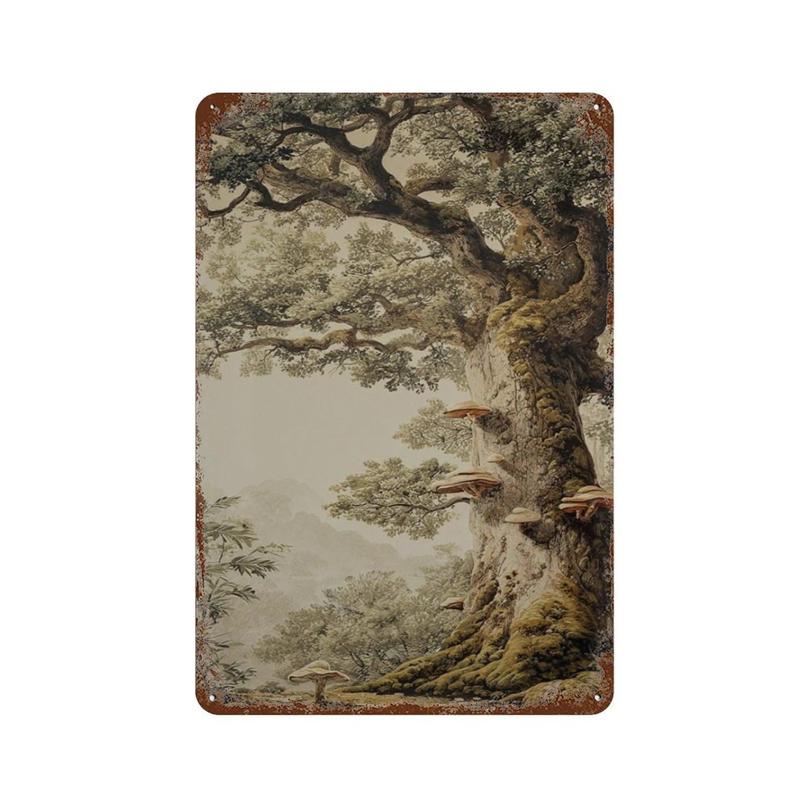 xiaoxiaoshen Ancient Oak Tree Forest Nature Atmospheric Woodland Wall Decor Art Metal Tin Poster Modern Home Decor Art Home Bar Shop Decorations Vintage Sign 30x20cm