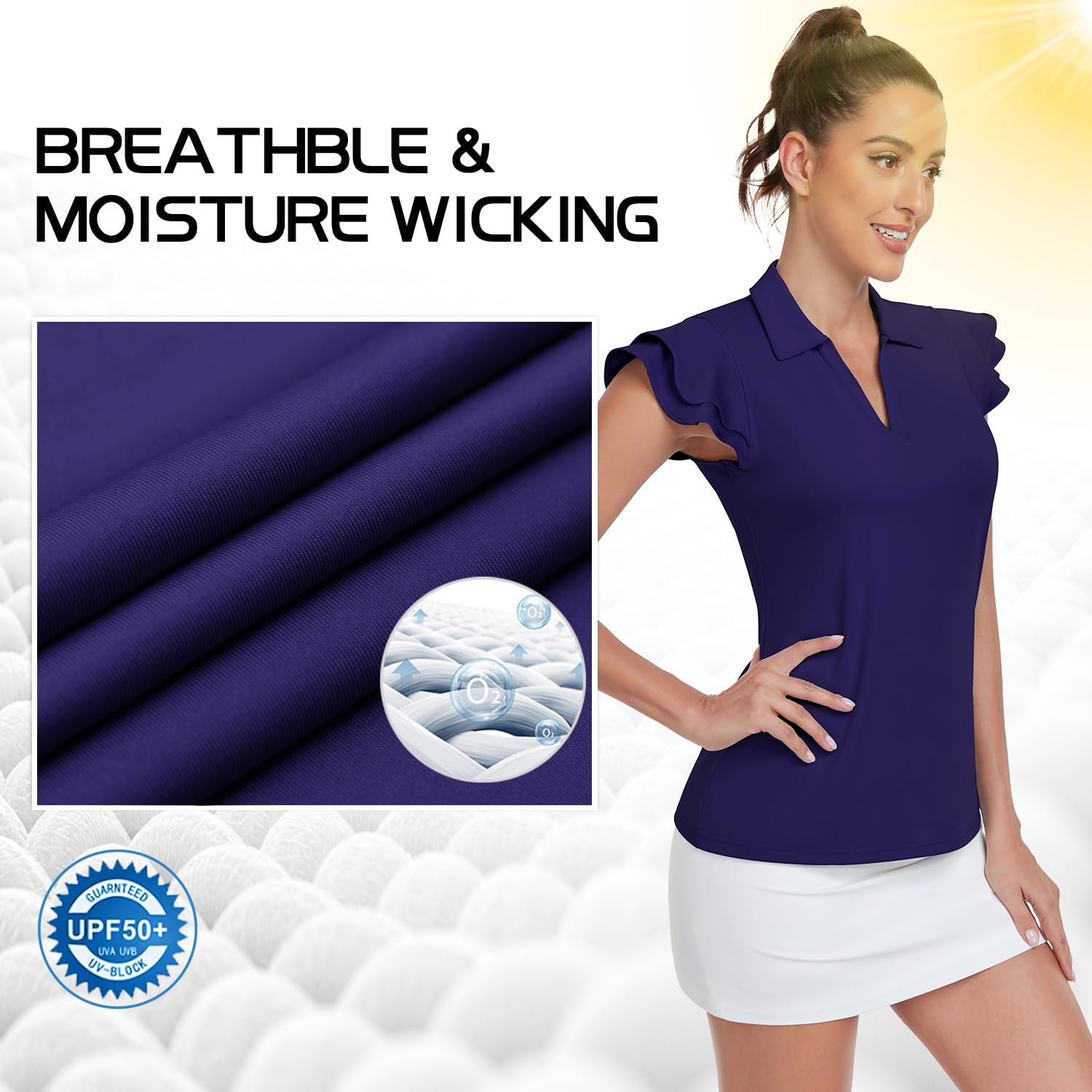 Soneven Womens Golf Shirts Ruffle Short Sleeve Polo Shirts Floral Moisture Wicking Tennis Shirts Golf Tops - Image 3