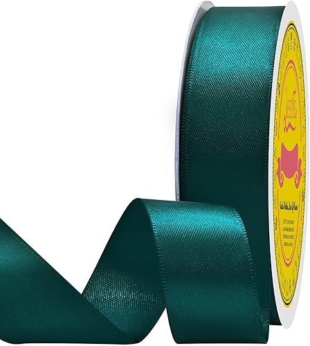 Miniatura 1083 de Cinta de satén verde esmeralda de doble cara de 1-1/2 pulgadas x 50 yardas, cinta de poliéster verde esmeralda para envolver regalos, muy adecuada