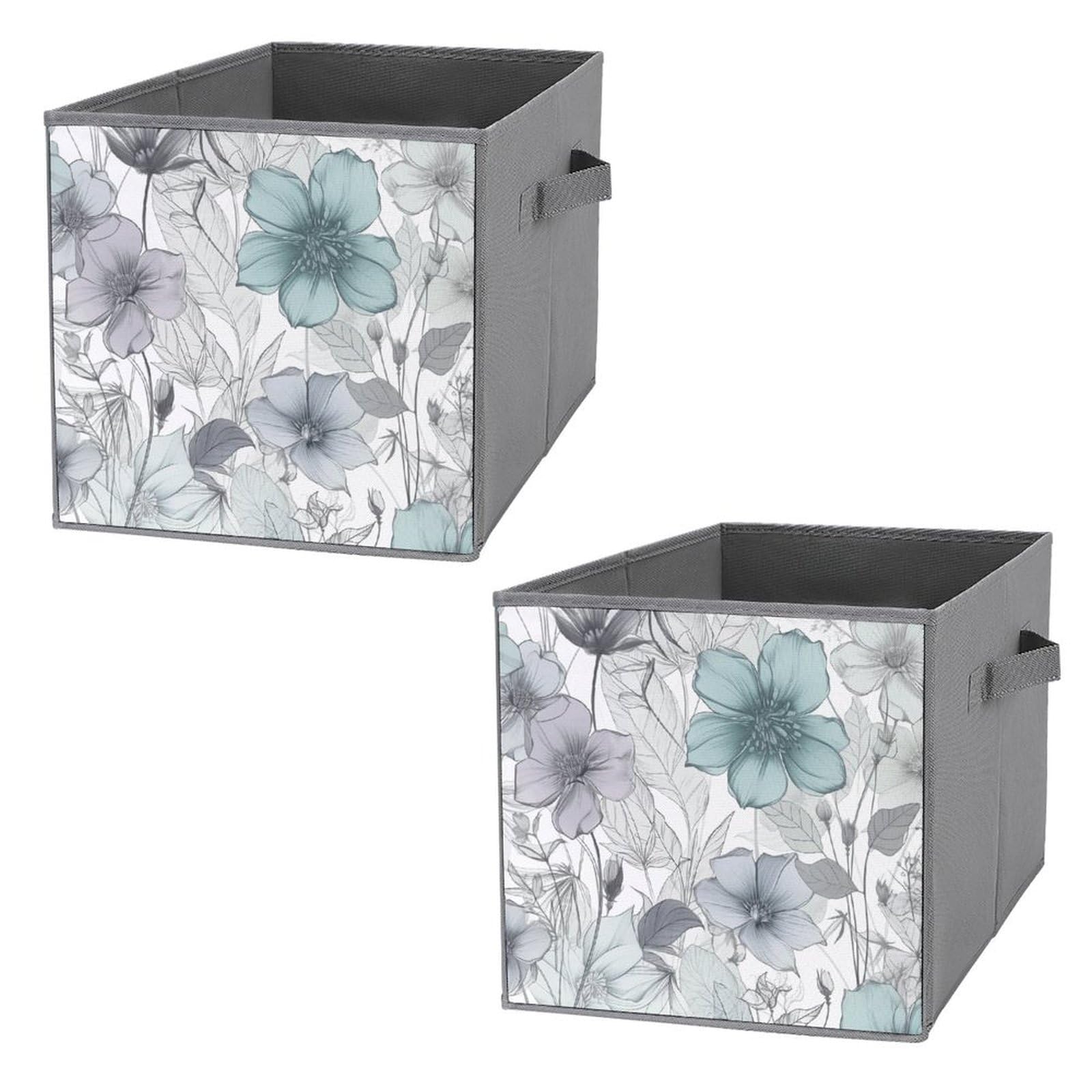 Boîtes de rangement pliables à motif de fleurs bleues pour étagères de placard
