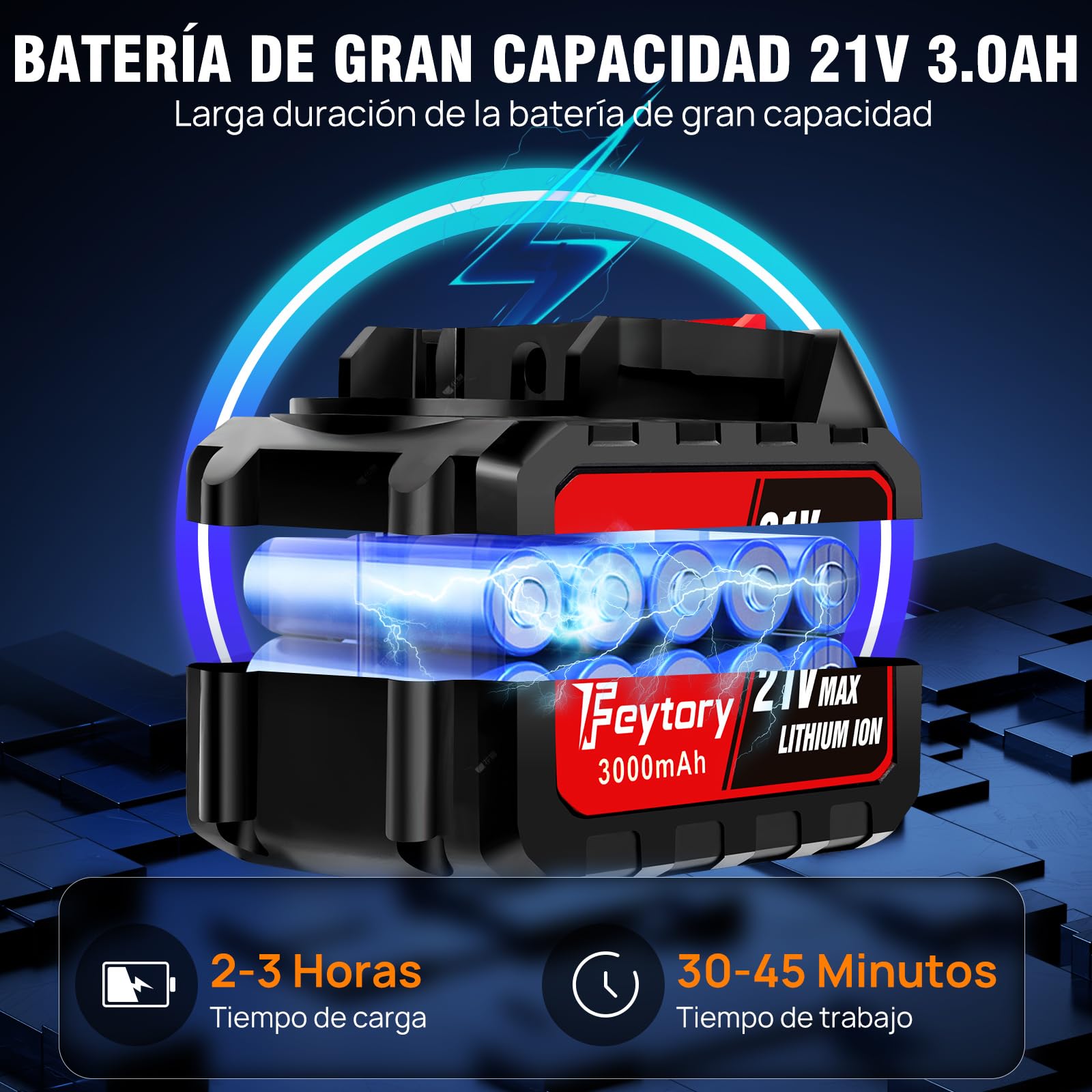 Hidrolimpiadora sin Cable,45 Bar/652 PSI Hidrolimpiadora portátil con batería de 2X 3.0Ah,Boquilla Ajustable 6 en 1,Manguera de 16.4FT Limpiadora a presión para Coche/Suelo/jardín Limpieza y riego
