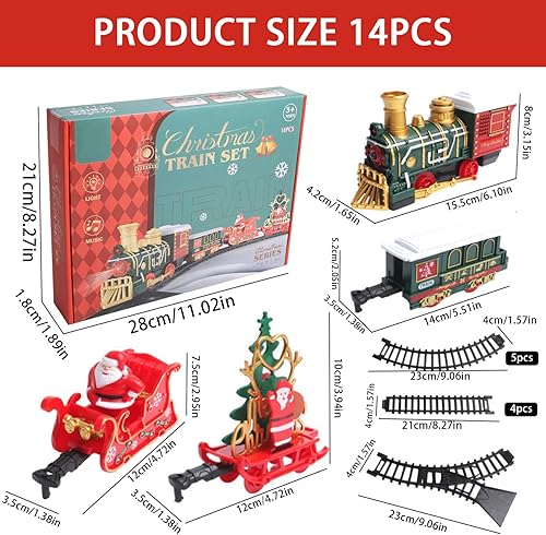 Miniatura 3 de Juego de tren eléctrico de 14 piezas para niños, luz y sonidos, tren de Navidad simulado con 4 carruajes, juegos clásicos de Navidad con pistas,