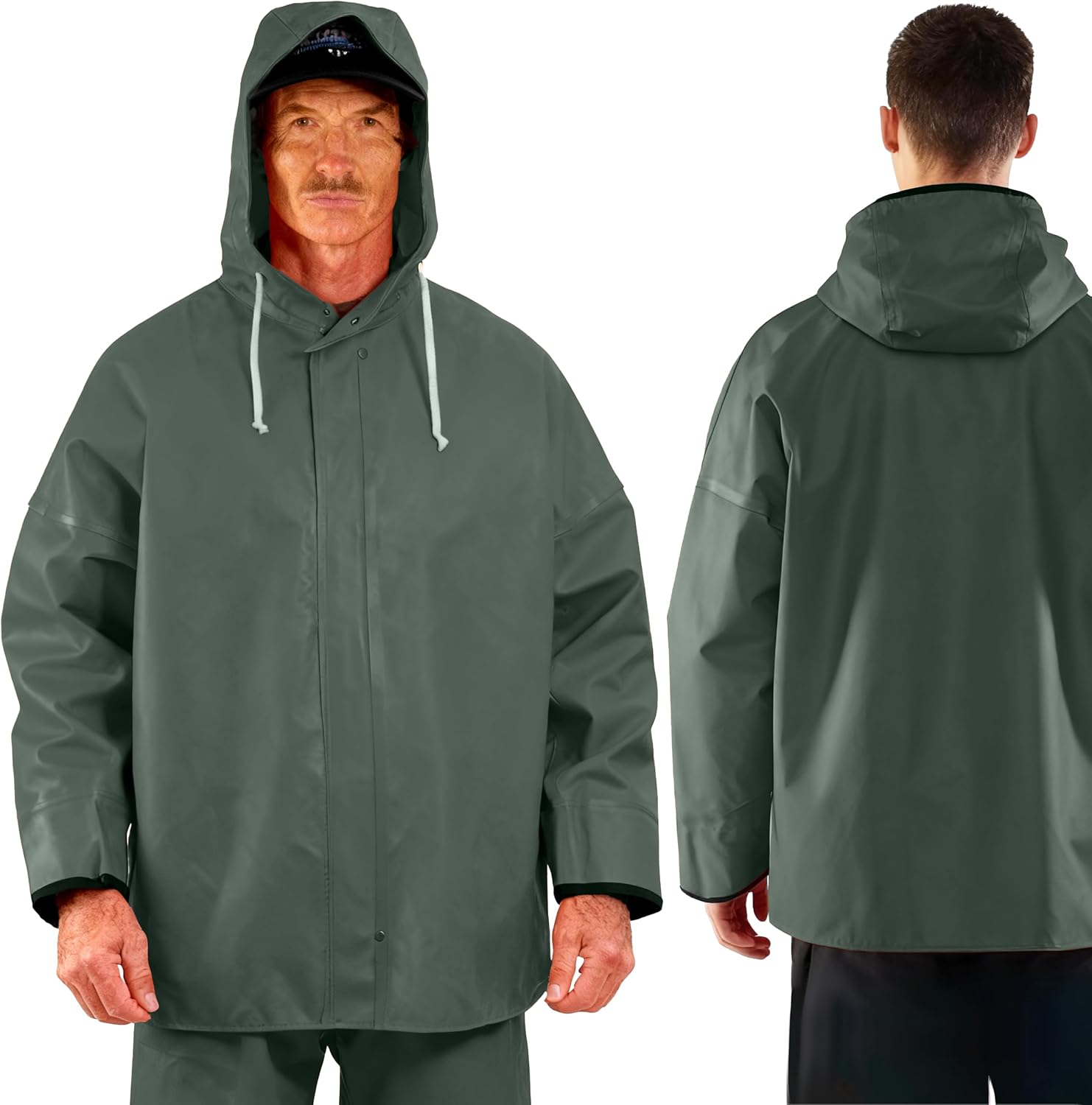 Men’s Commercial Fishing Jacket – 0.7mm PVC Waterproof Heavy-Duty Rain Coat, Oil-Resistant, Adjustable Hood