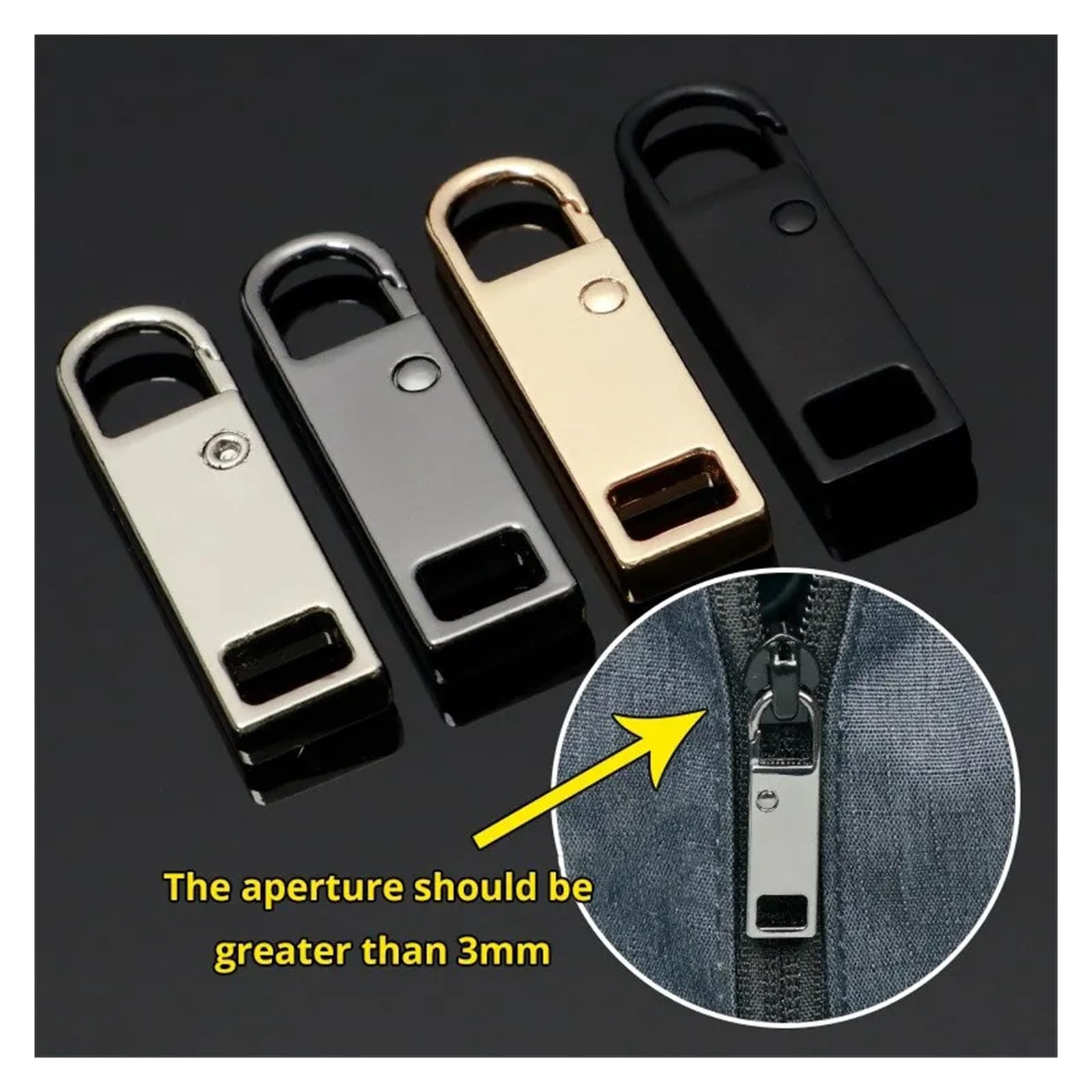 Recambios para tiradores de cremallera, Reemplazo extraíble del deslizador de la cabeza cremallera metal for los bolsos y ropa Paquete multicolor 4(Golden-4pcs)