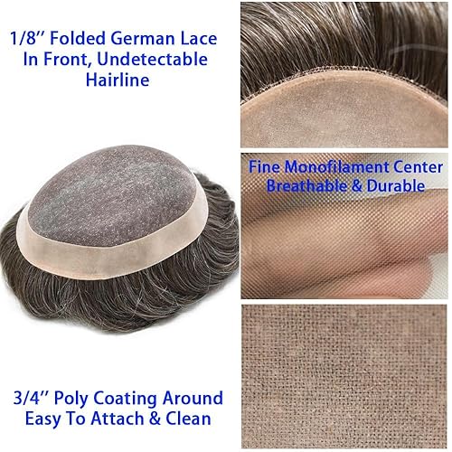 Miniatura 3 de Mens Toupee Hair Piece For Men Fine Mono Men Hair System Toupee For Men Hair Piece Real Human Hair System For Men Protesis Capilar Para Hombre 6x9