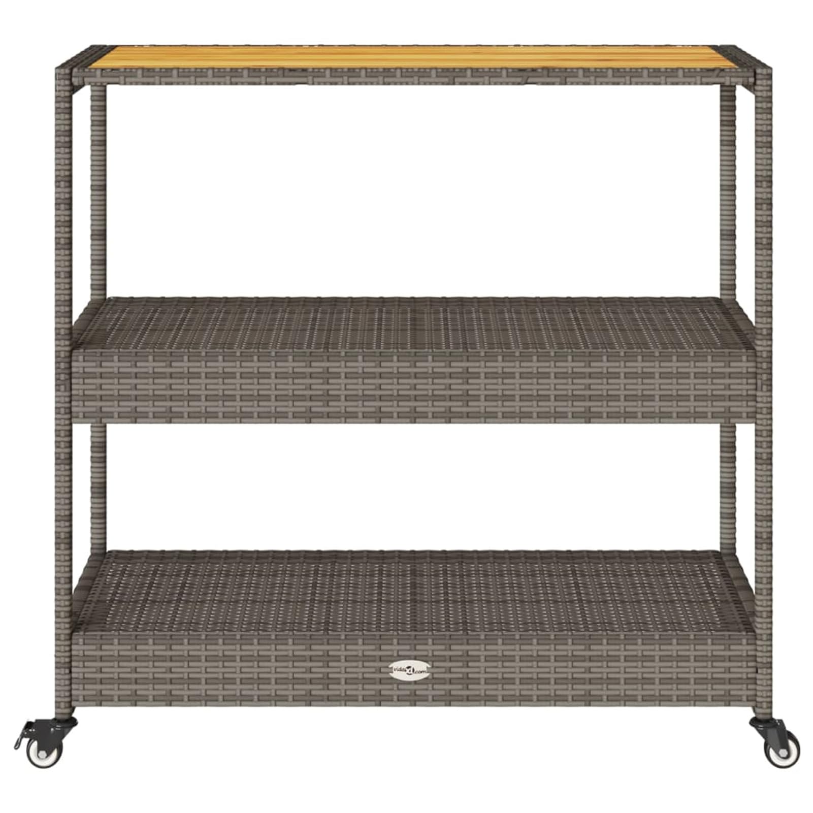 Carrello da Bar 3 Livelli Grigio Polyrattan e Massello Acacia,Carrello Portaoggetti da Cucina,Carrello Portaoggetti,Carrello Salvaspazio-368724