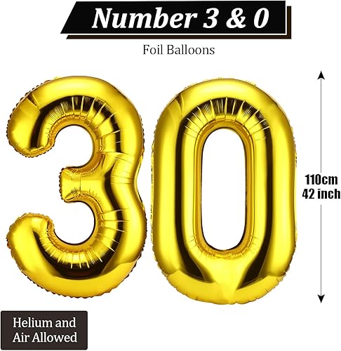 Miniatura 2 de Gejoy Globos gigantes del número 30 de 40 pulgadas, globos gigantes de papel de aluminio del número 30 para decoraciones de fiesta de cumpleaños de