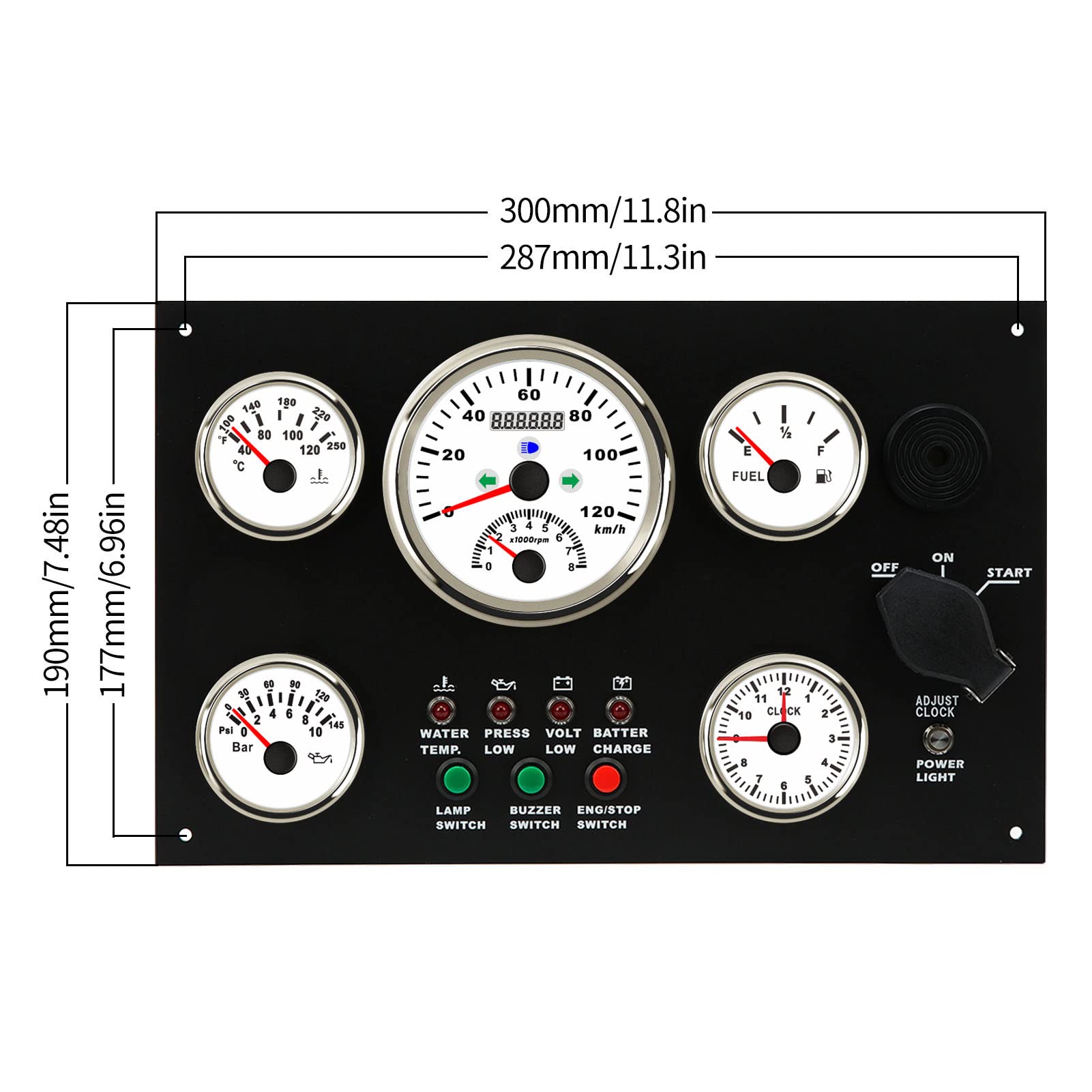 Juego de 5 Indicadores, Panel de Instrumentos, Velocímetro, Nivel de Combustible, Temperatura del Agua, Medidor de Presión de Aceite, Reloj Multifunción para RV, Yate, Barco, (24V)