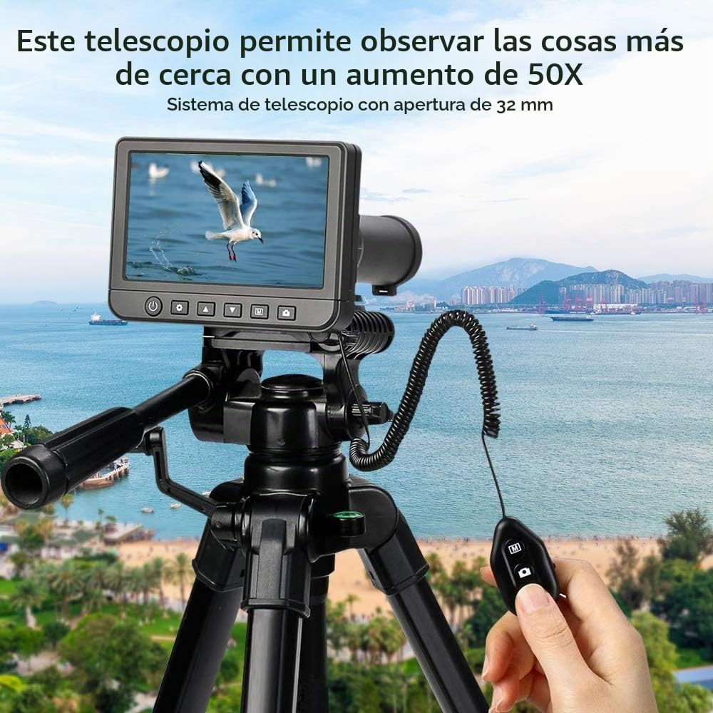 Cámara del telescopio digital, 1080P 50X portátil 14MP foto video grabadora monocular con telescopio mini trípode solo tubo para observación aves, partido fútbol, ​​caza, pesca, aventuras aire libre