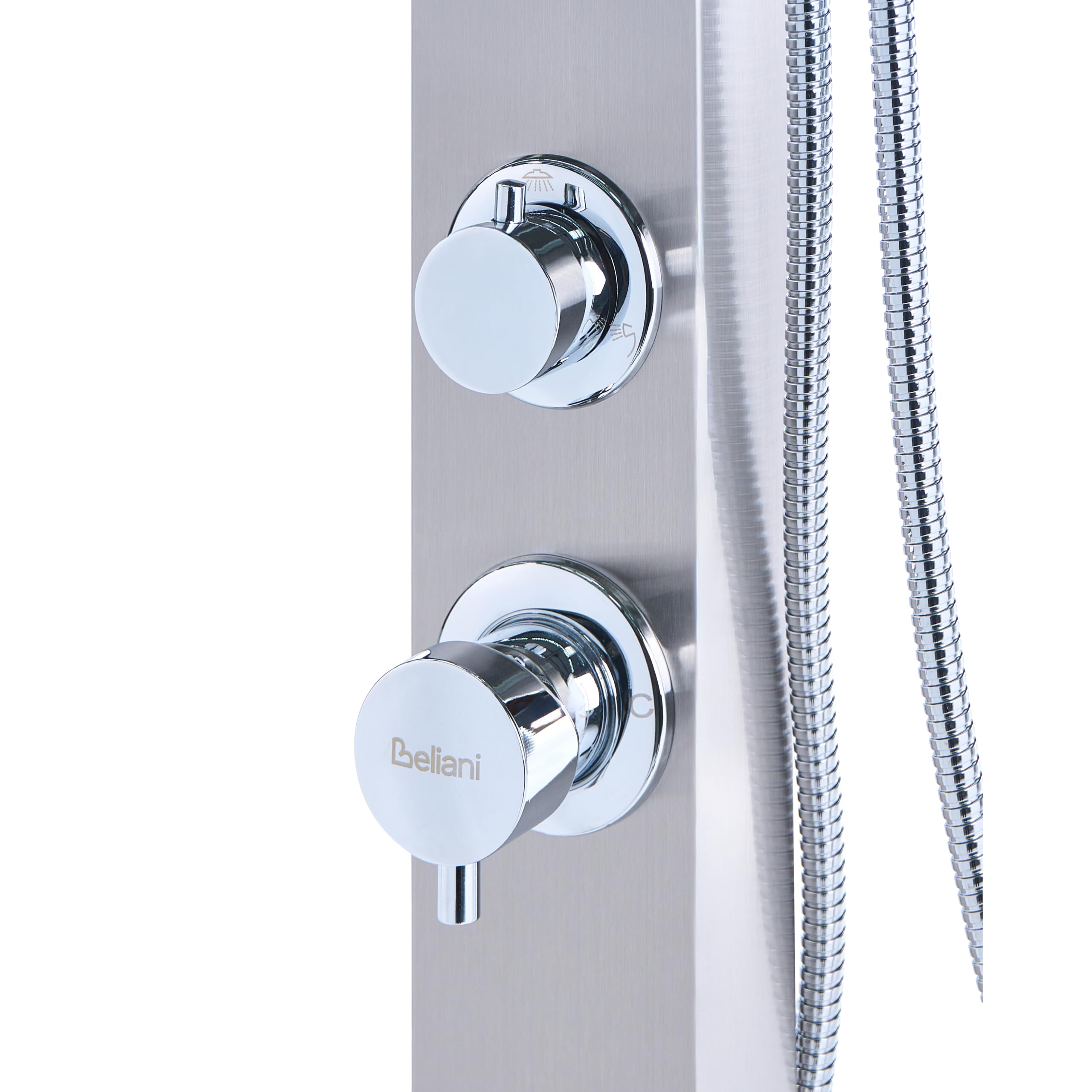 Beliani Set Doccia Miscelatore da Giardino per Esterni Moderno in Acciaio Inox e ABS Color Argento