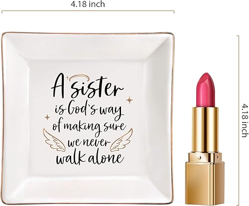 Miniatura 5 de ELEGANTPARK Plato de cerámica para anillos de regalo para hermanas para alma, hermana, amigos, plato de joyería, Navidad, Día de Acción de Gracias