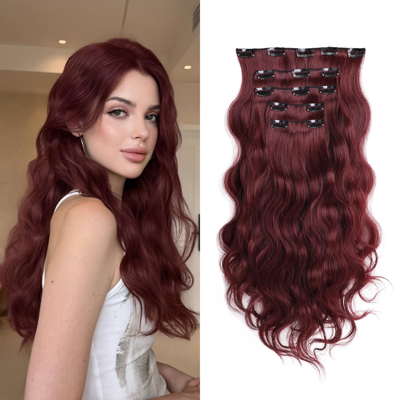 Plum Red Clip In Extension #112 Clip In Hair Extensions Hight Light Red Color 22 Inch 4 PCS  main image 3