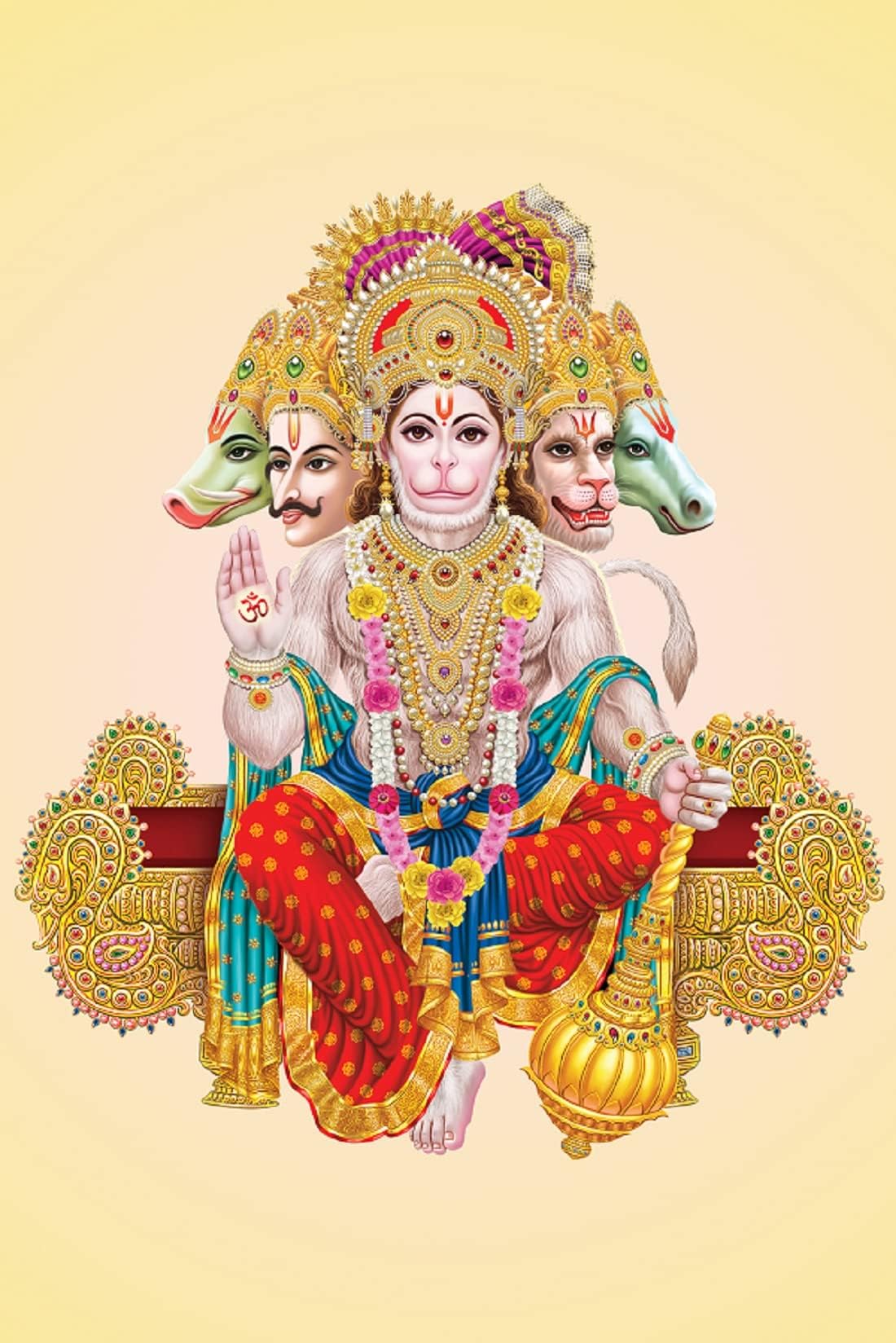 PRINTNET Lord Hanuman Panchmukhi Avatar Wall Poster | HD God Poster for room office gym, Multicolour, Printed, 12 x 18 Inch